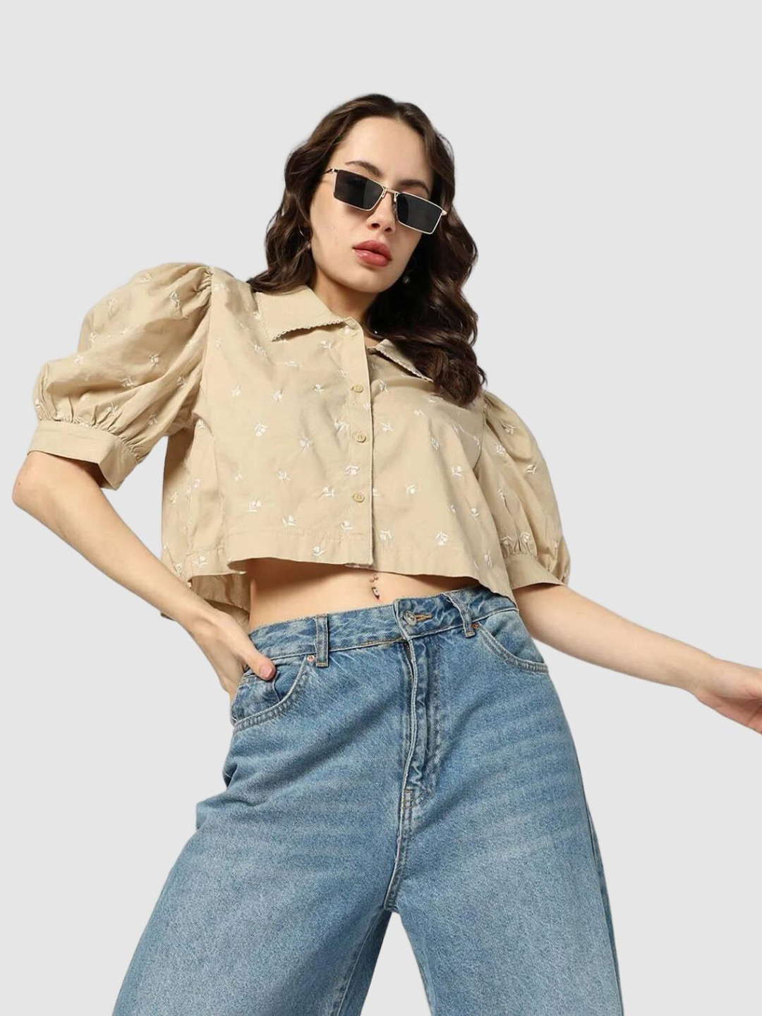GAP Women Boxy Fit Floral Printed Spread Collar Pure Cotton Casual Shirt