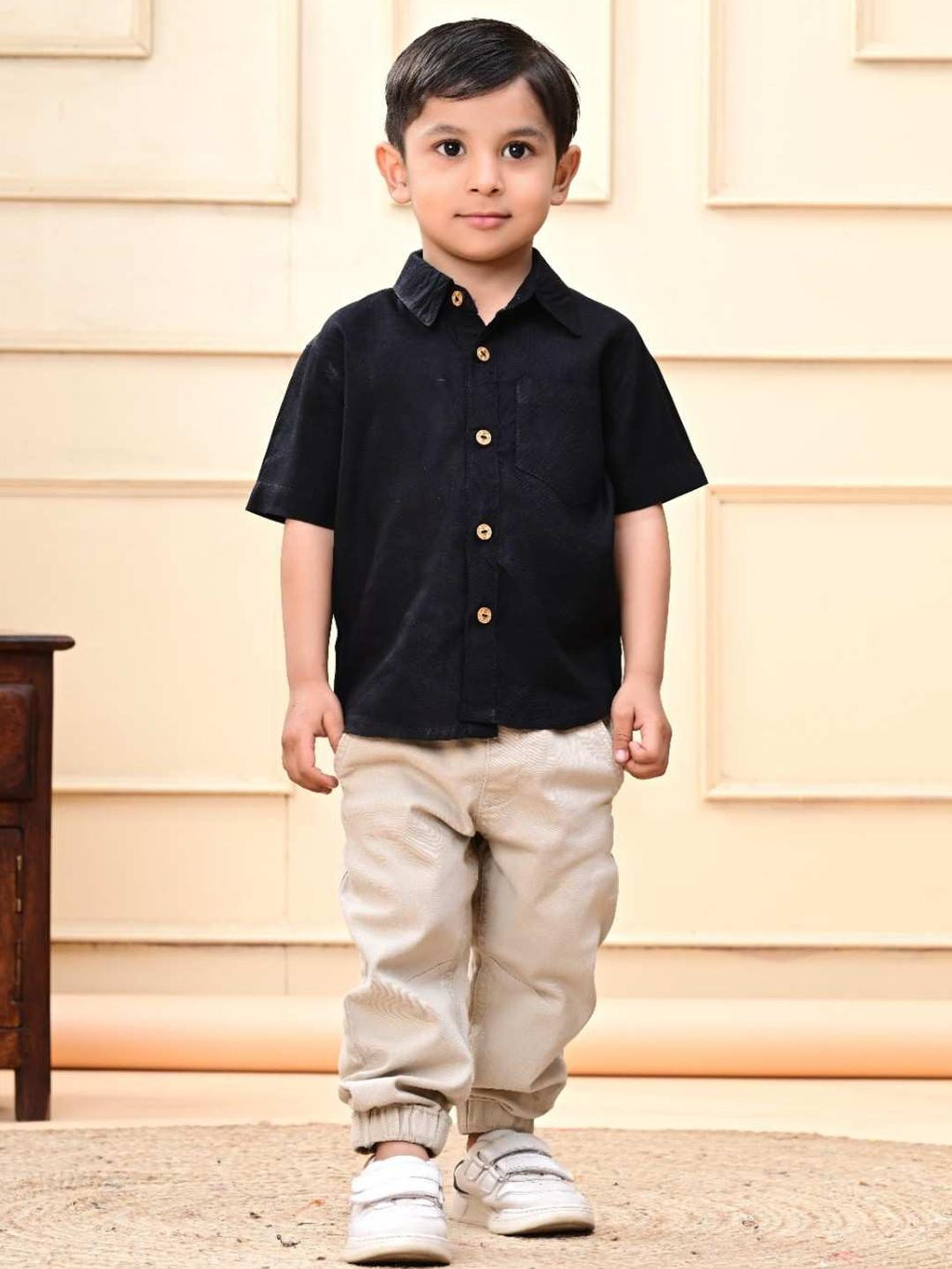DMP EXPORT Boys Black solid Viscose Rayon Classic Casual Shirt