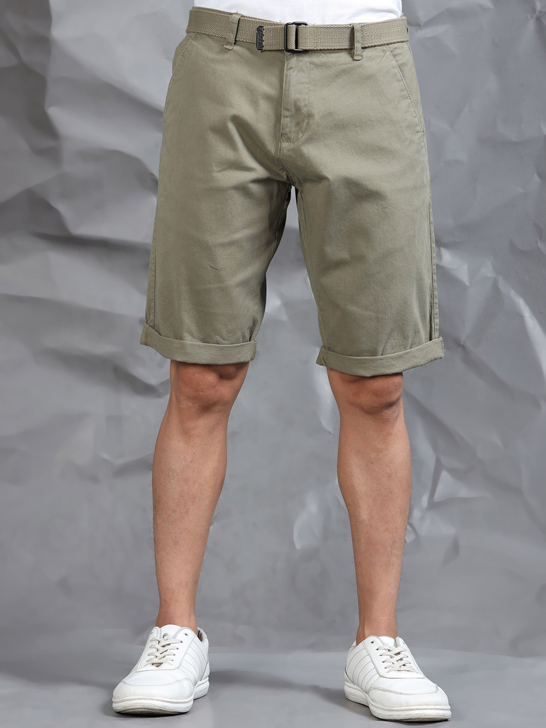 beevee Men Slim Fit Belted Shorts