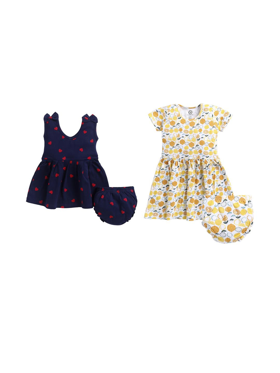 THE COTTON BABY Girls Pack Of 2 Cotton Print A-Line Dress With Briefs