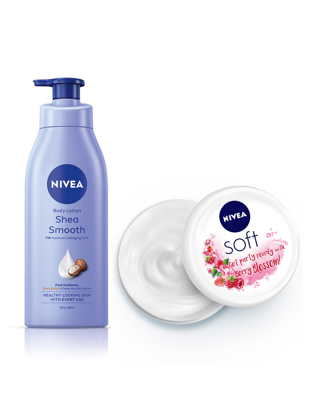 Nivea Set of Soft Light Berry Blossom Moisturiser 200ml & Smooth Milk Body Lotion 400 ml