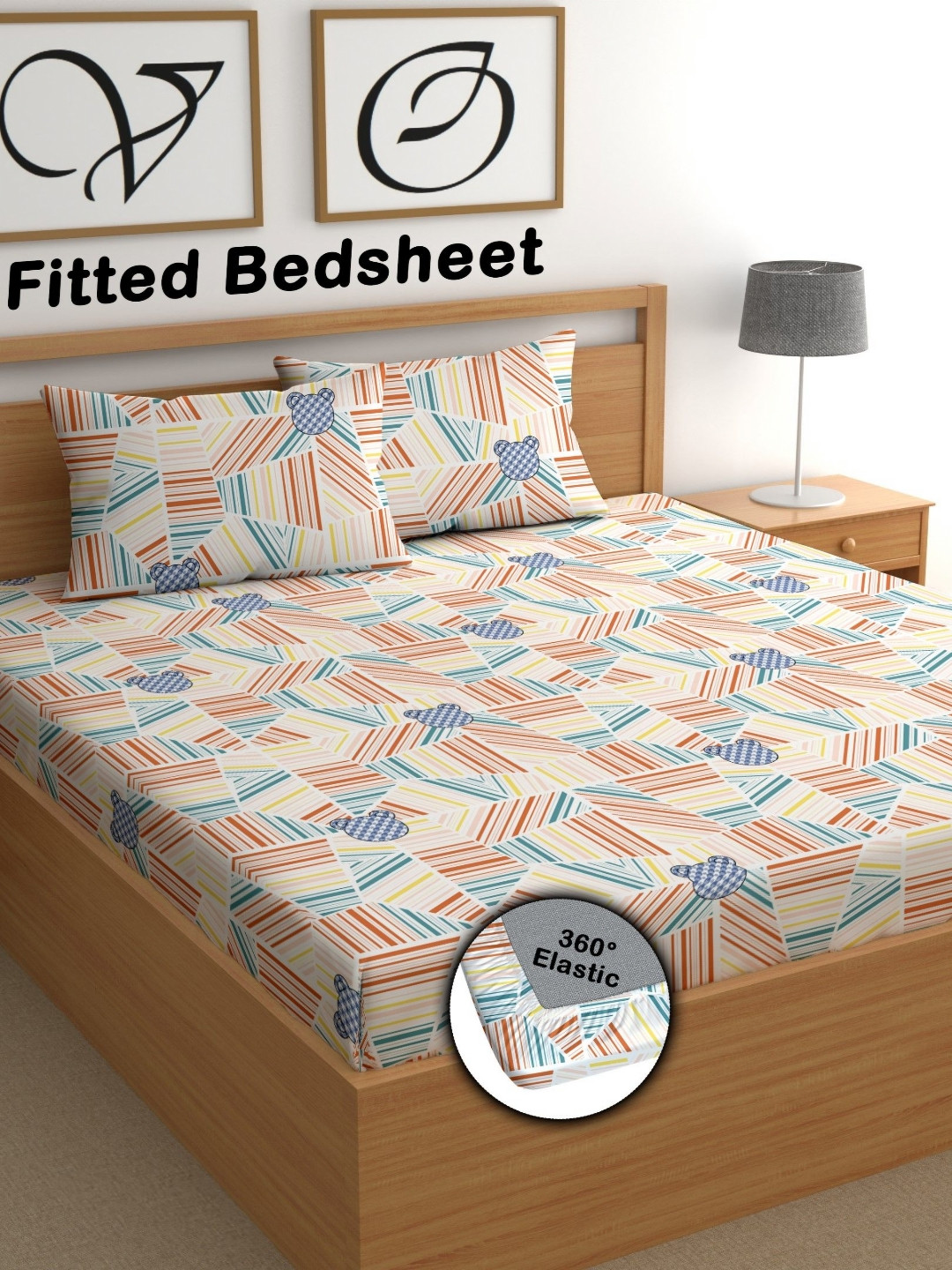 CHHAVI INDIA Cream & Yellow Abstract Printed 210 TC Queen Bedsheet Wih 2 Pillow Covers