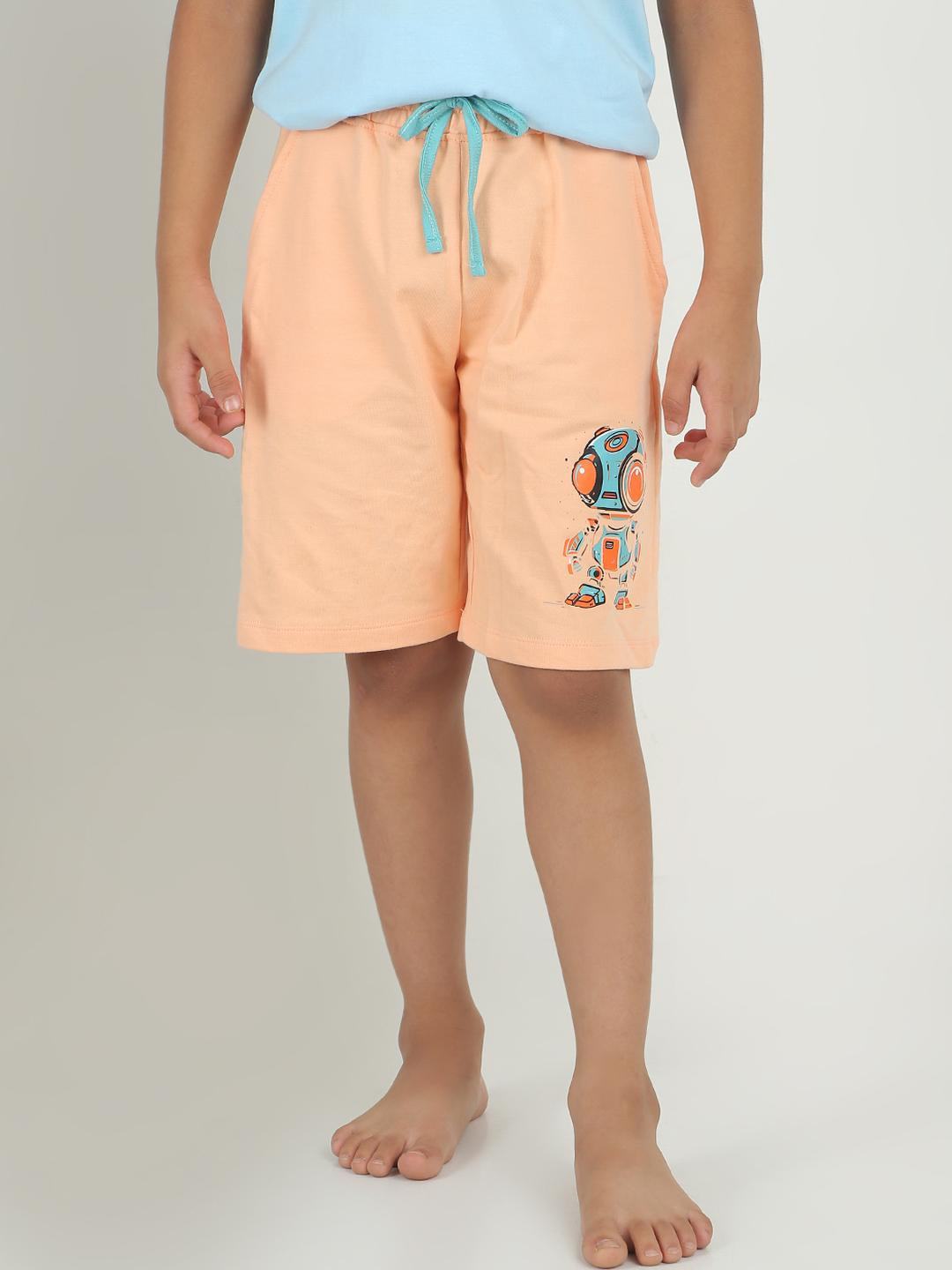 REBORN Boys Peach Robo Printed Shorts