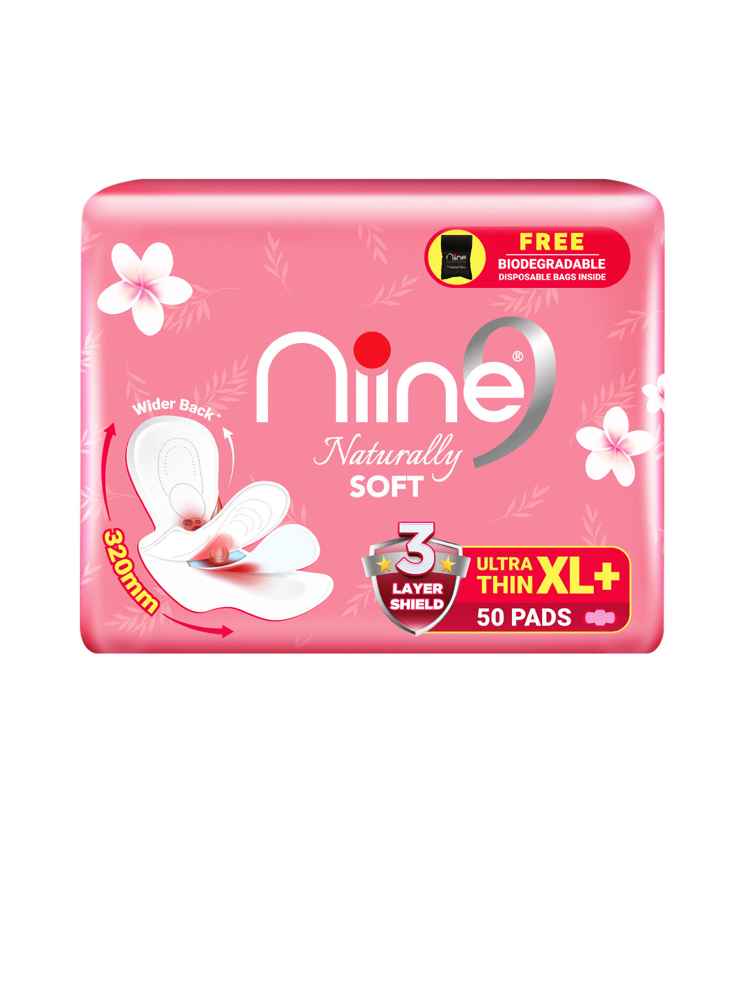 Niine XL+ Ultra Thin Naturally Soft Heavyflow With Disposable Bag Sanitary 50 Pads
