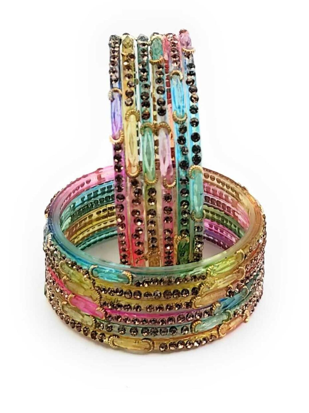RAF DUKAN Women Set Of 2 Multicoloured Glass Artificial Stones Bangles