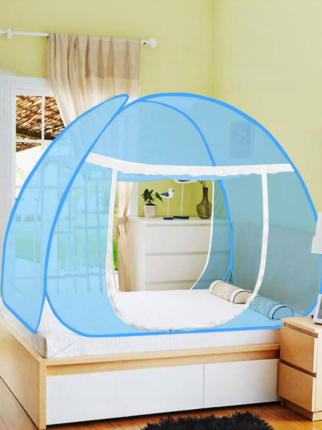 VIV-ATIQ  Polyester Fabric Blue & White King Size Tent Mosquito Net