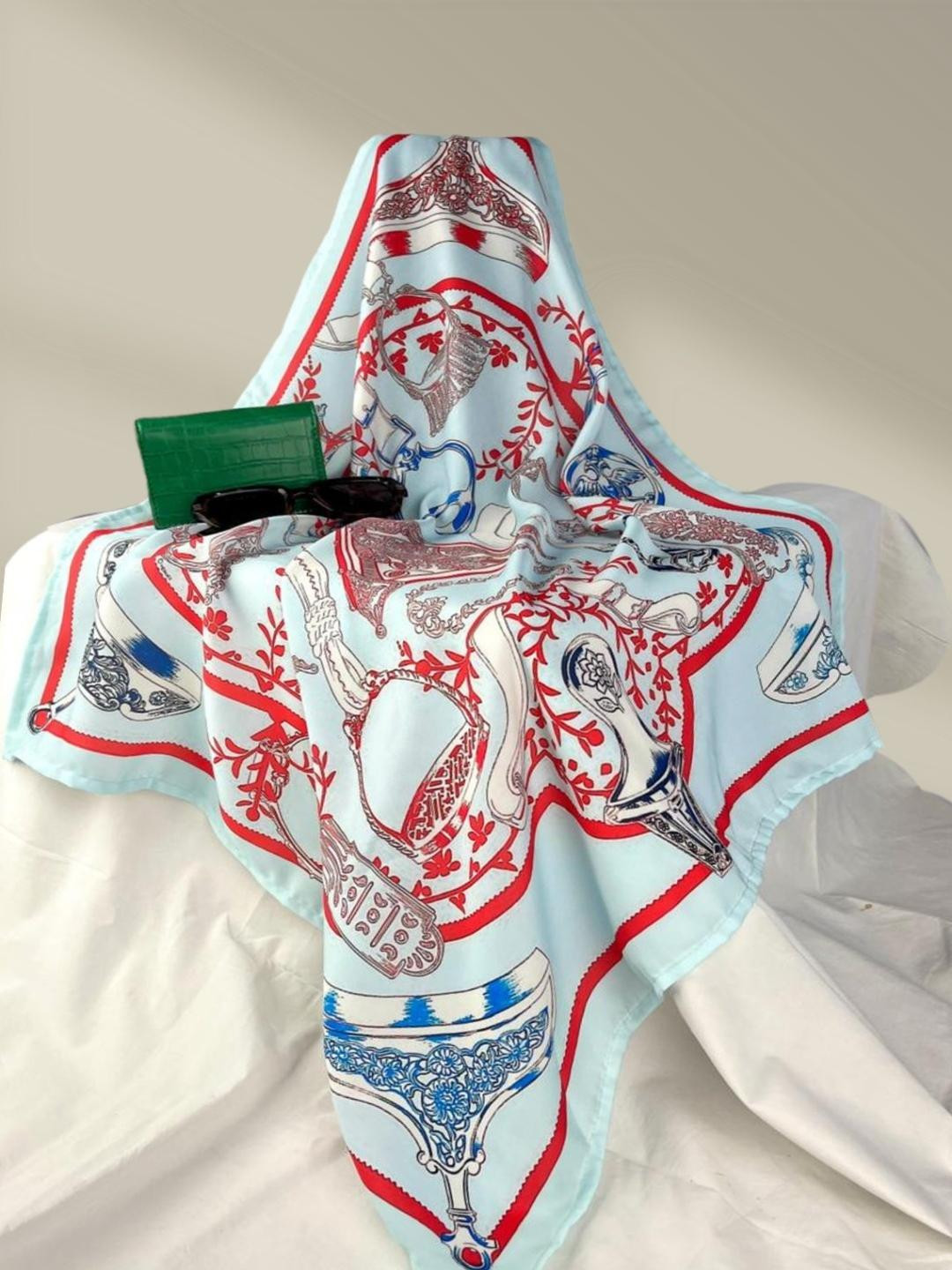 KLISHAA ART Women Cloudy blue and red design printed scarf