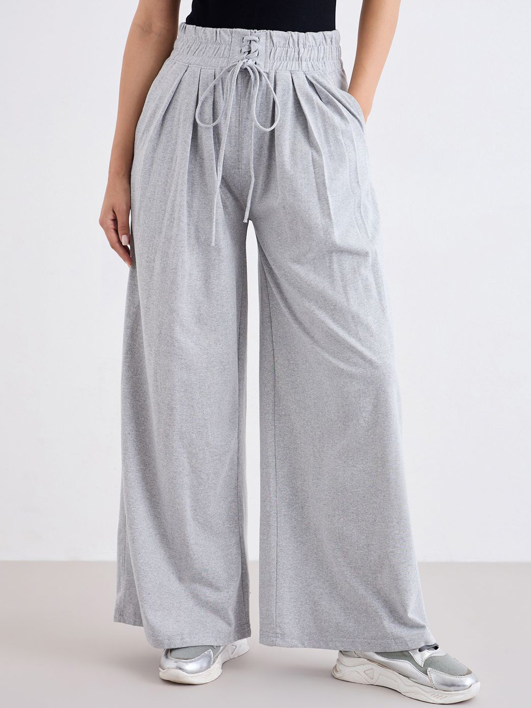 Styli Women Pleated Falling Wide Leg Parallel Trousers