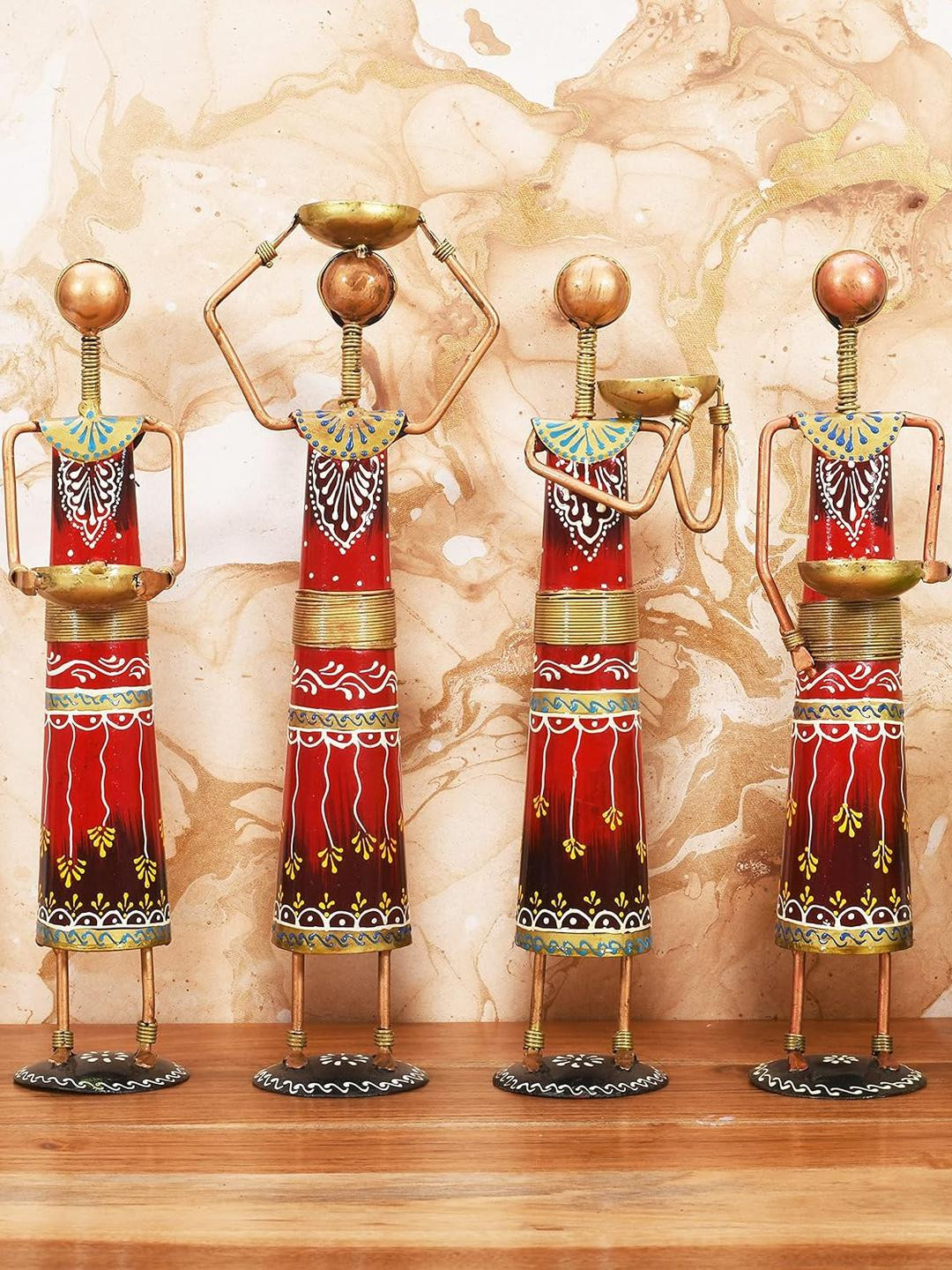 Samsiddhi Set of 4  Rajasthani Tribal Hand Painted Table Tealight Candle Holder