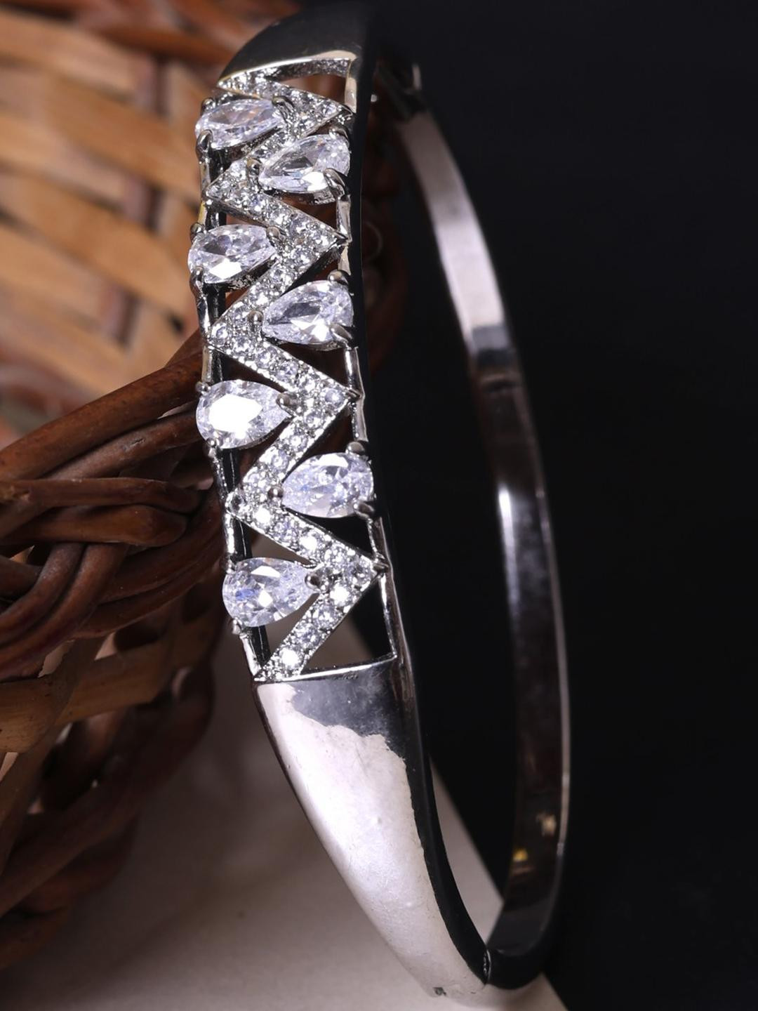 FASHION EMPIRE Women American Diamond Silver-Plated Silver Bangle-Style Bracelet