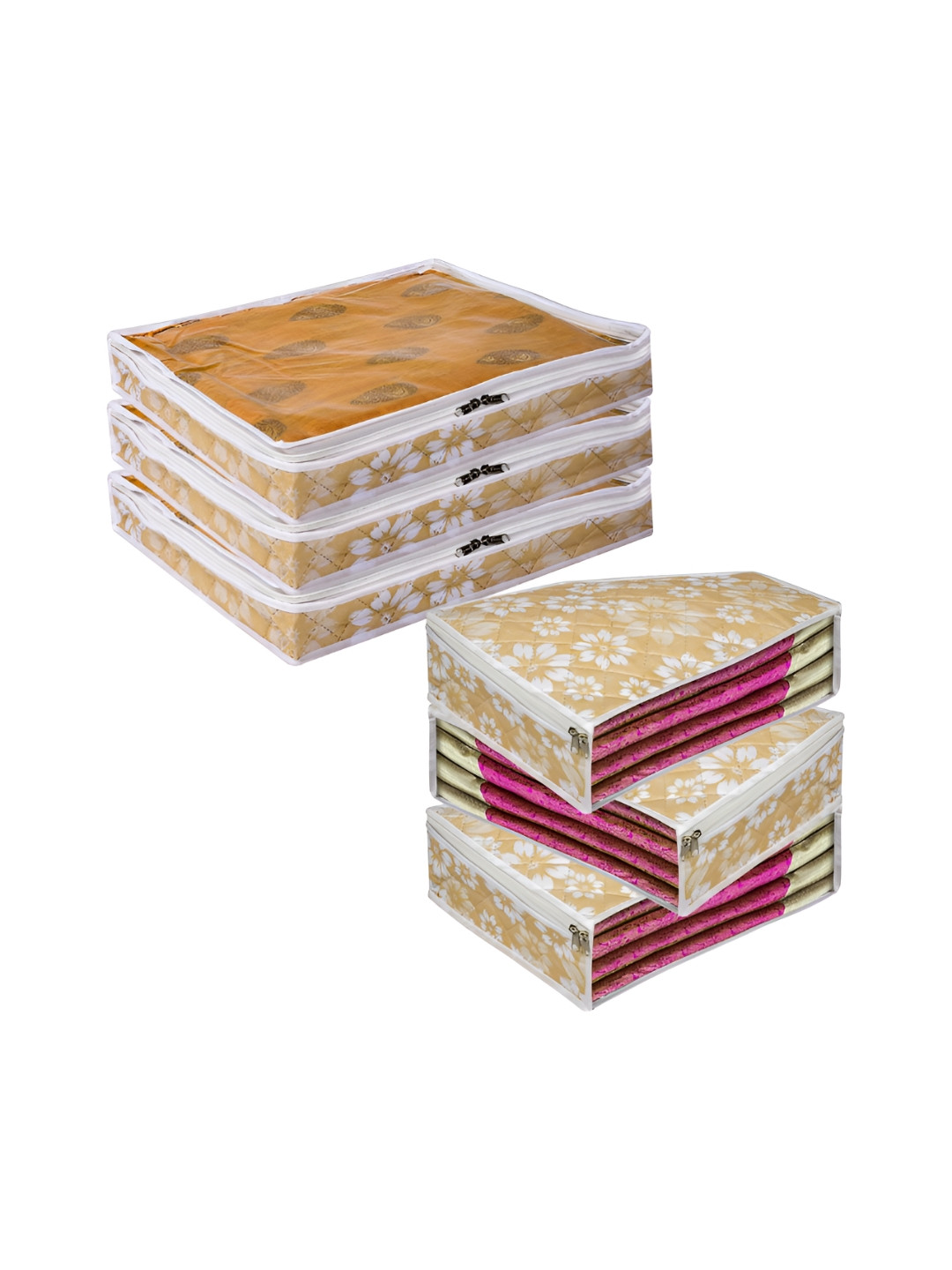 Aura Gold-Toned & White 6 Pieces Printed Blouse Saree Coves Reusable Organisers