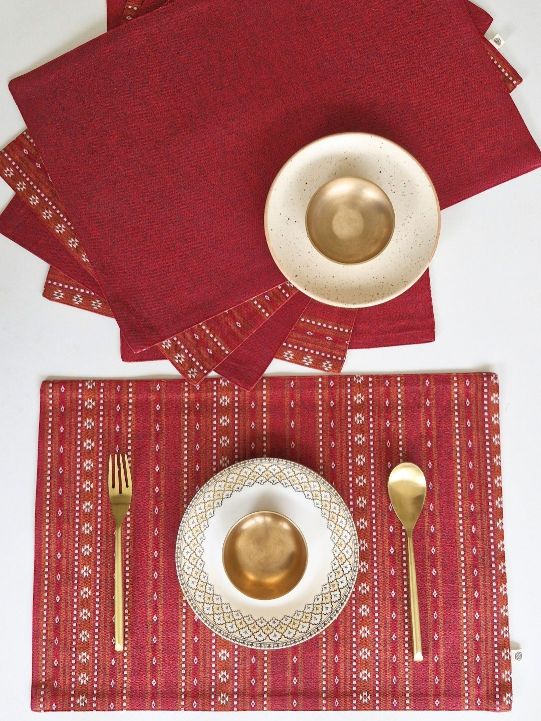 The Yard House 6 Pieces Woven Ruby Red Reversible & Wipeable Cotton Placemats
