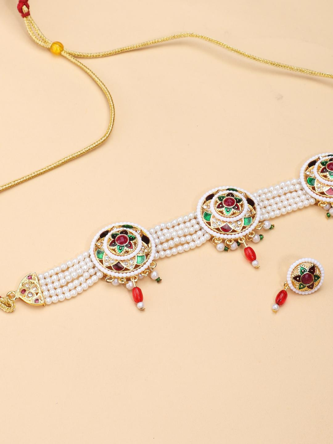 JUNKY JEWEL Women Meenakari & Pearl Work Jewellery Set