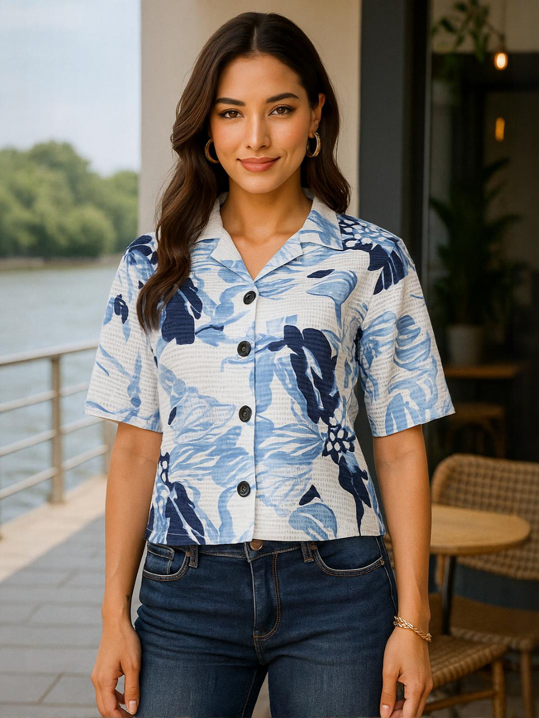 DressBerry Women Floral Ocean Printed Casual Shirt