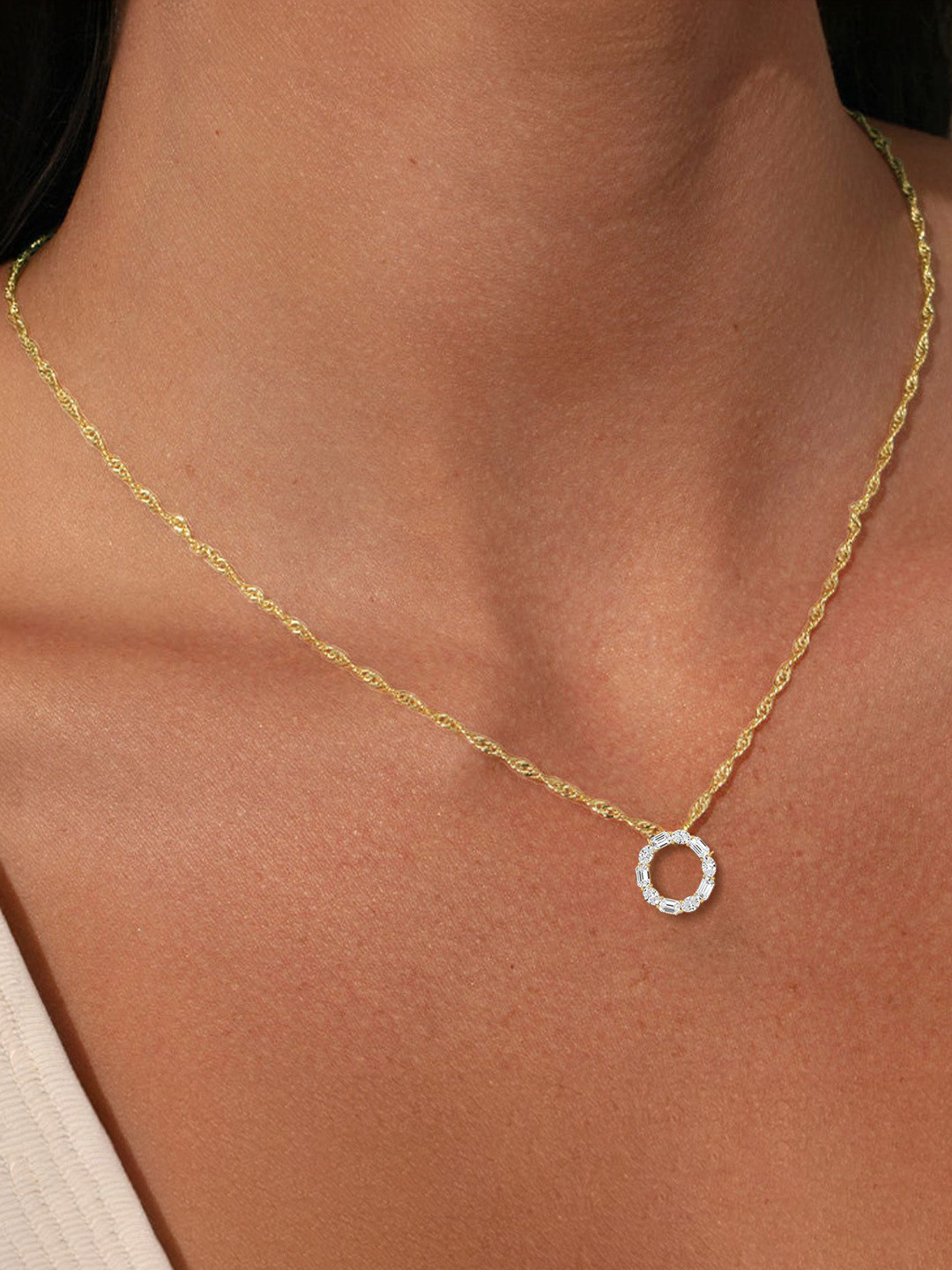 LUNA Women 14KT Gold Lab Grown Diamond Pear & Round Ring Pendant With Gold Chain-4.86 g