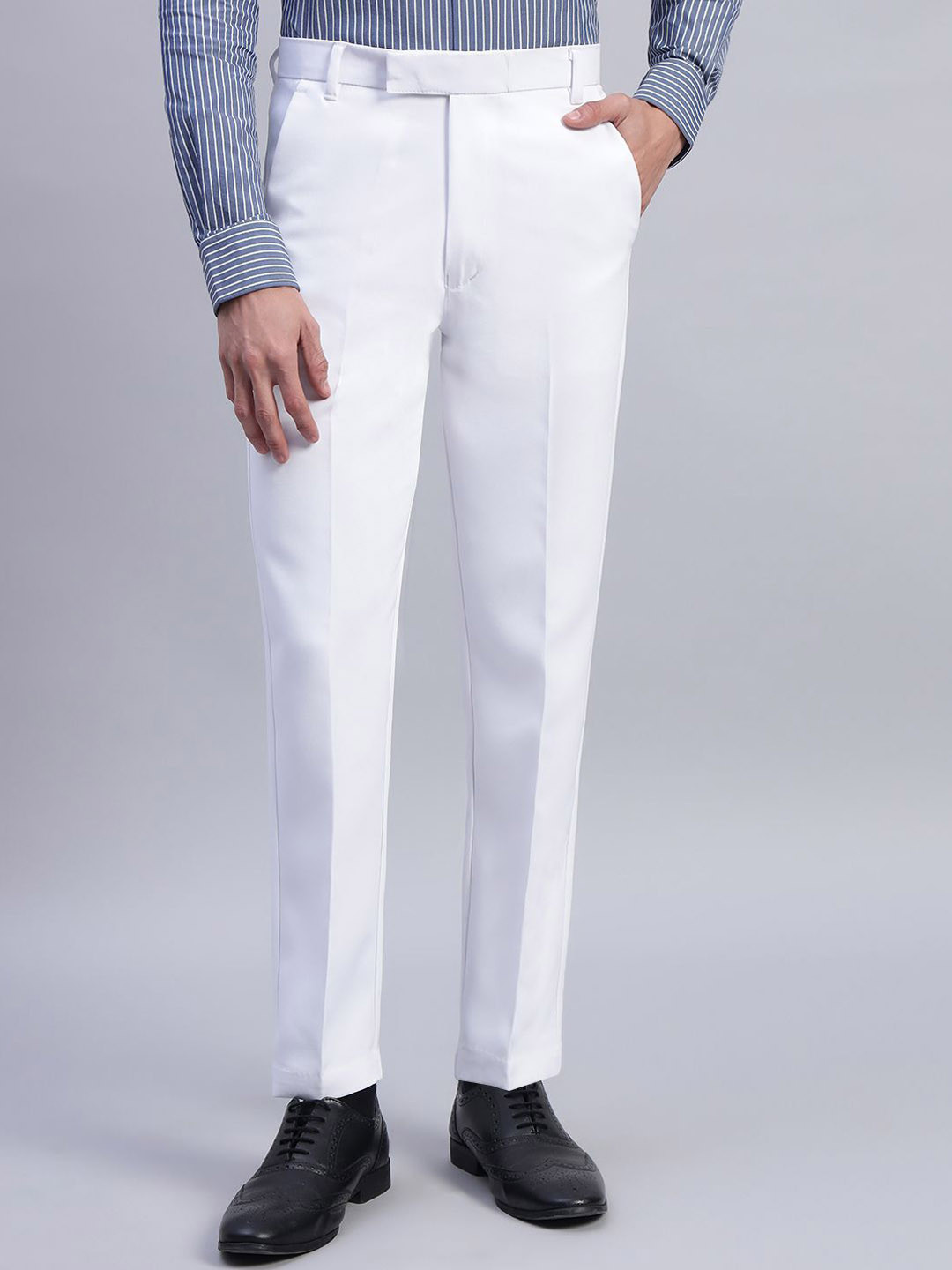 AXNIS Men Pencil Wrinkle Free Pleated Formal Trousers