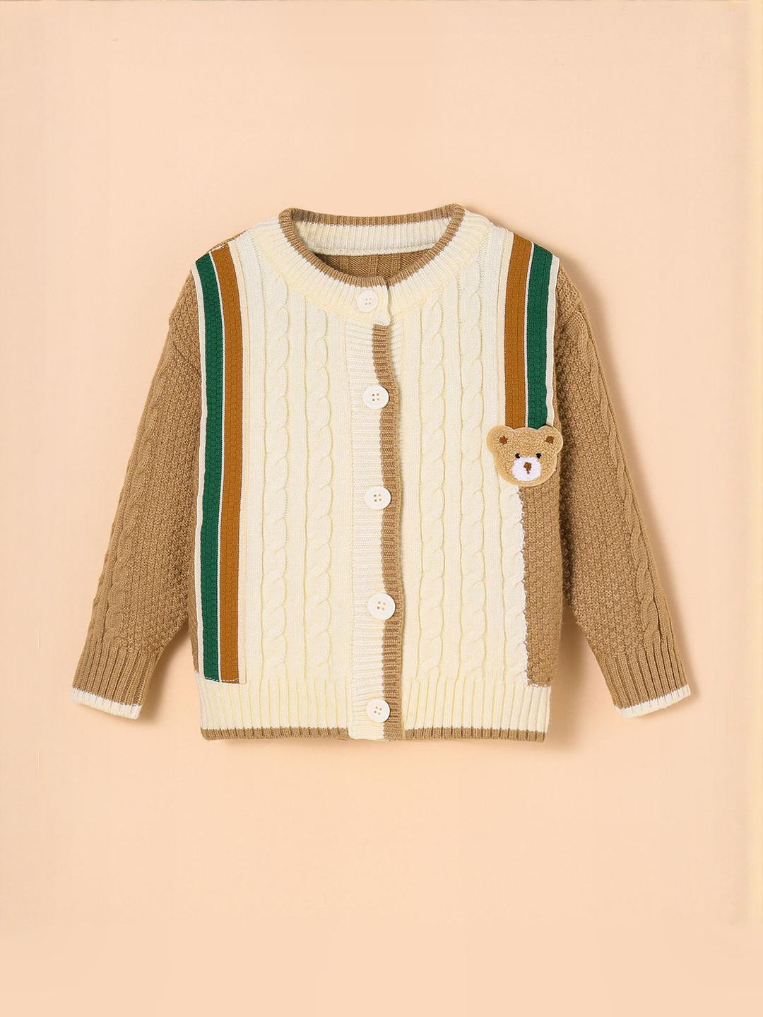 Hopscotch Boys Printed Cable Knit Stripe Sweater with Bear Applique Cardigan