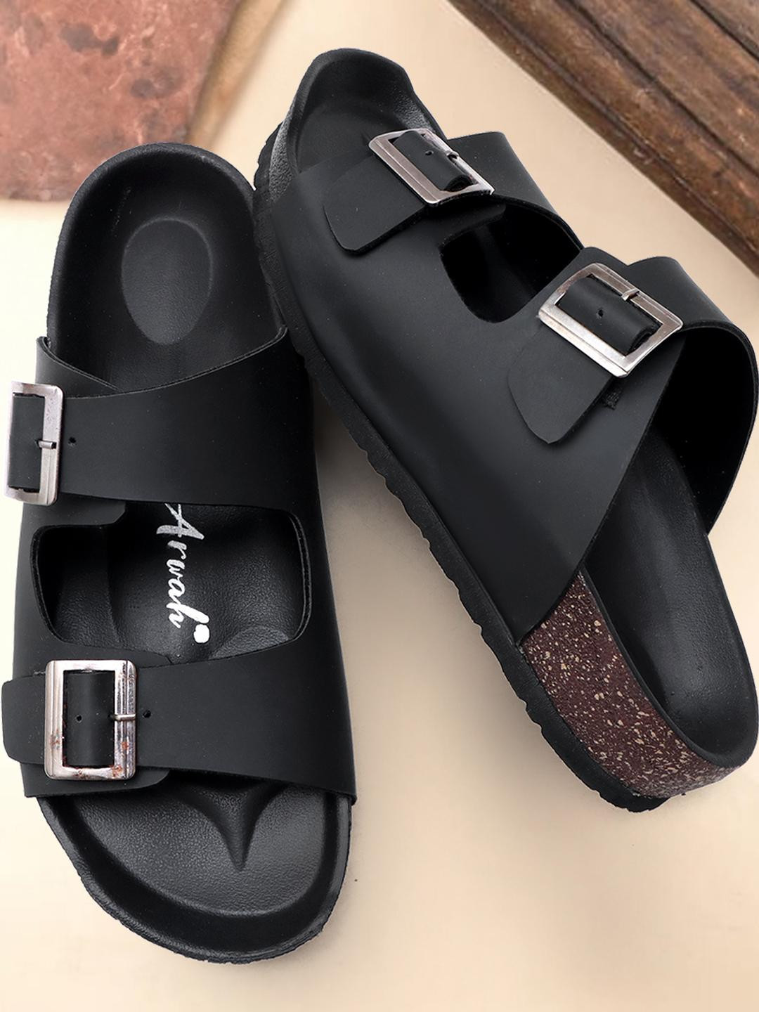 The arwah Men Black Open Toe Foam Synthetic Leather Sandals