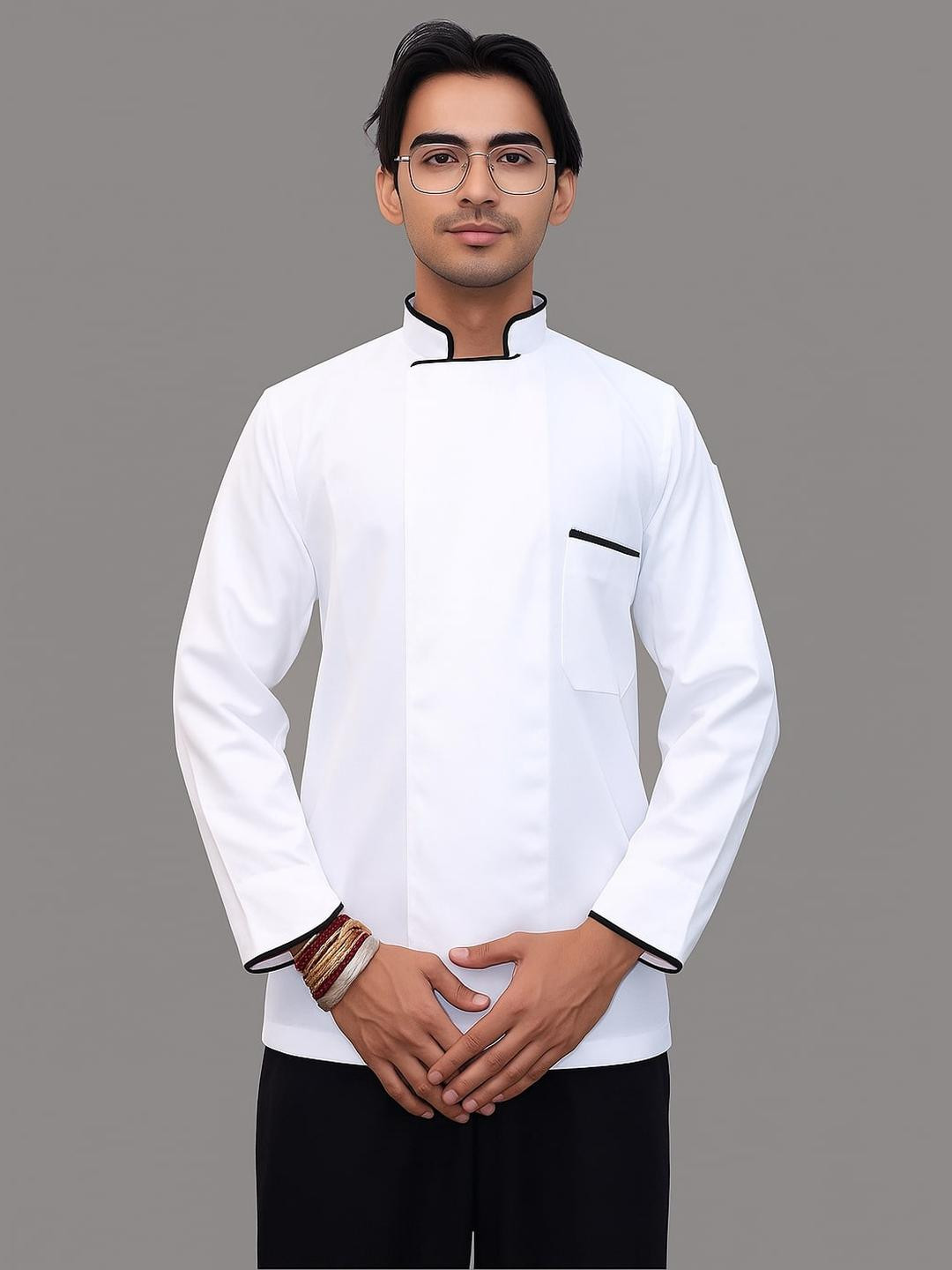 KE KAVITA EXPORT Professional Black Piping White Chef Coat