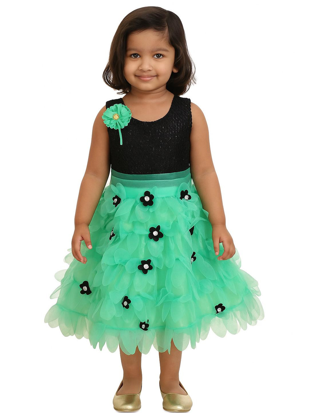 STUMBLE FASHION Girls Green Embellished Fit and Flare Dress