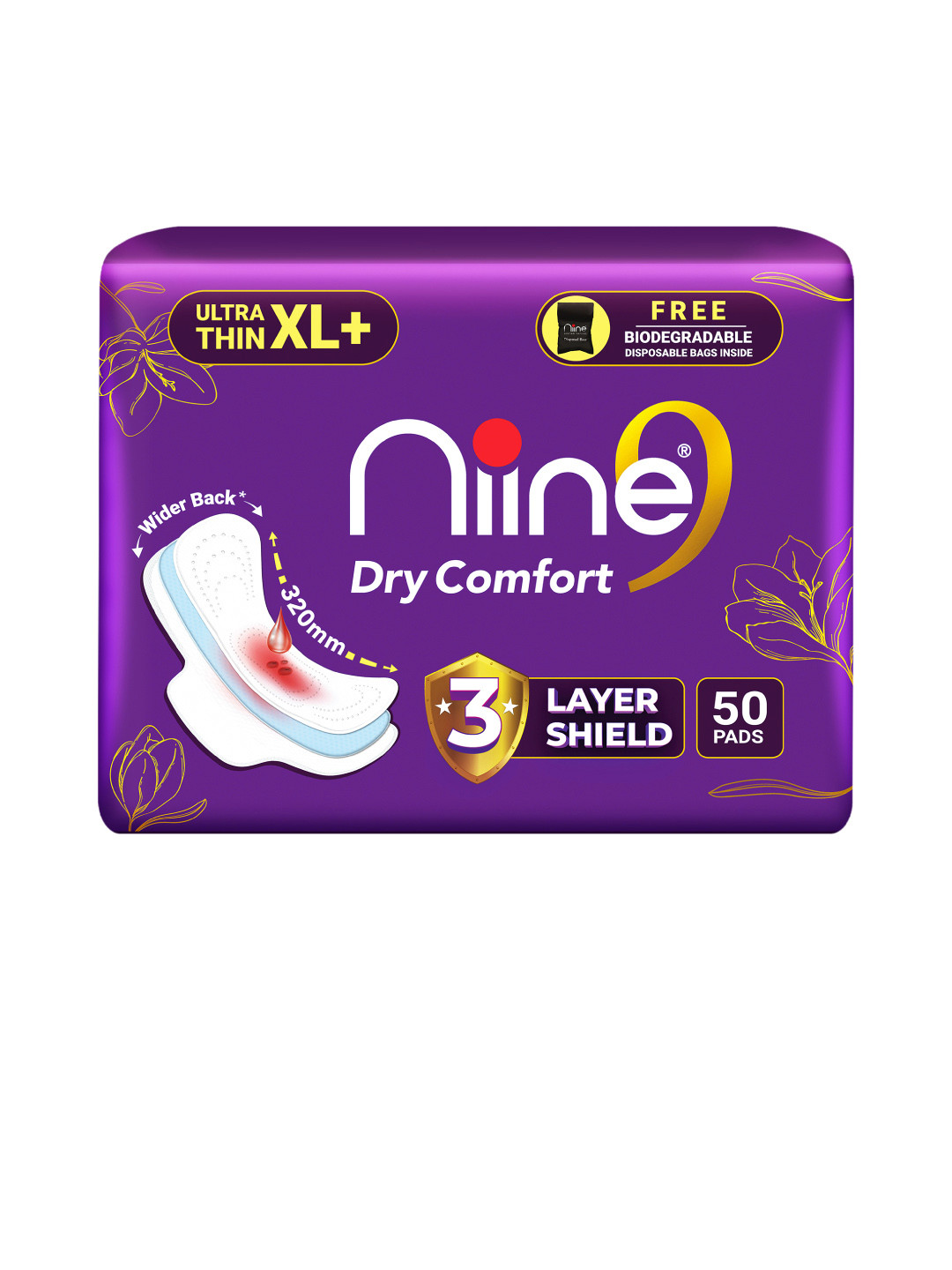 Niine XL+ Dry Comfort Ultra Thin Antileak Pads With Disposable Bags 50 Pads