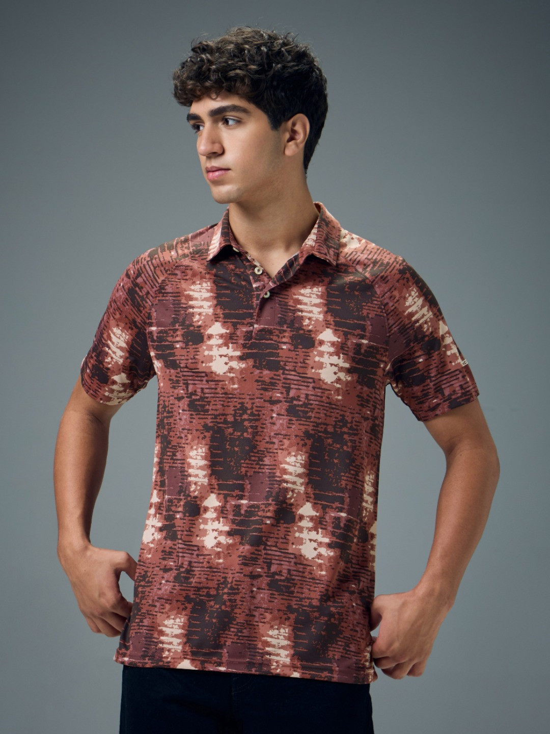 Technosport Men Anti Static Abstract Printed Polo Collar Slim Fit T-shirt