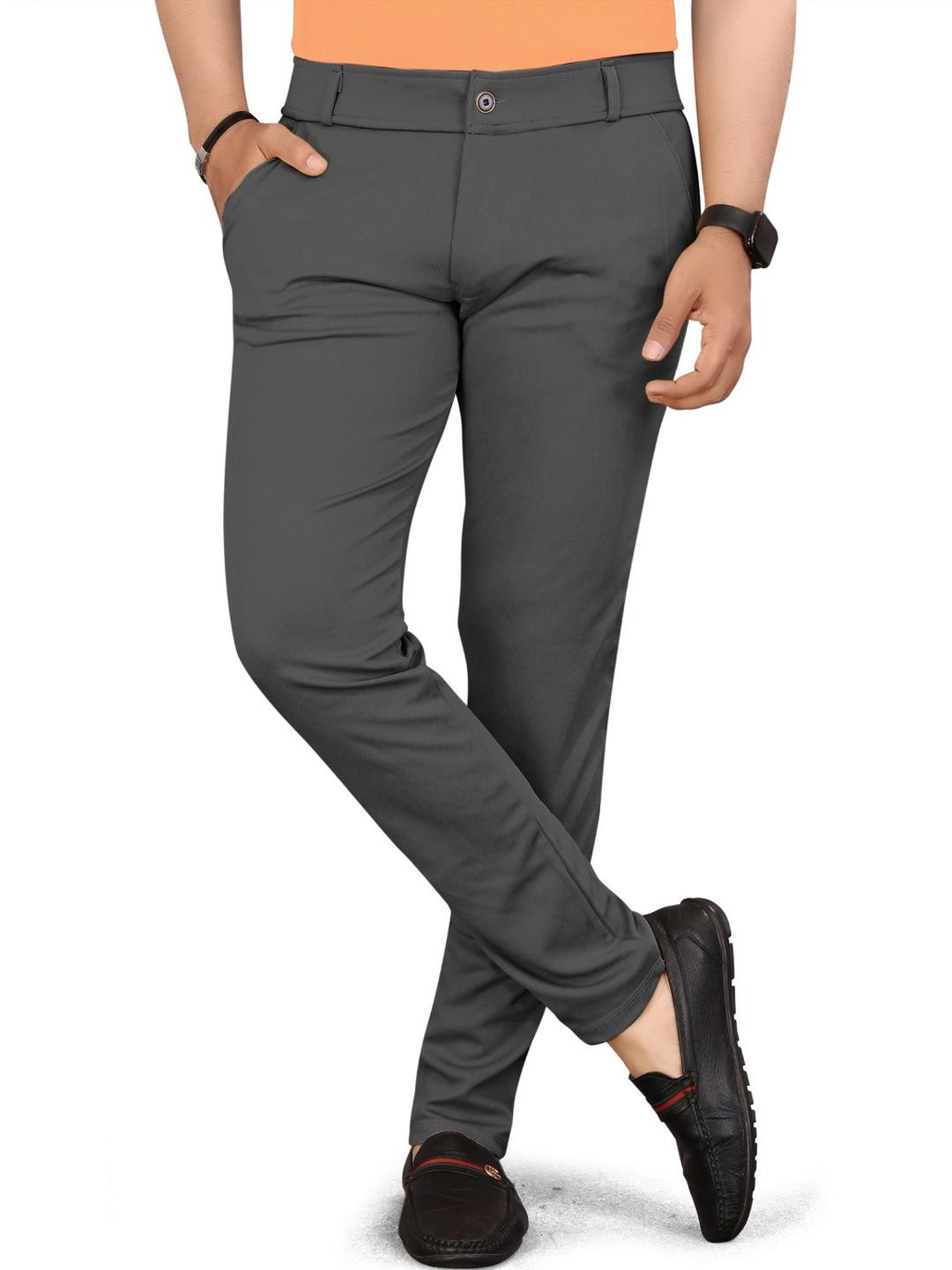 Arement Men Casual Grey Trousers