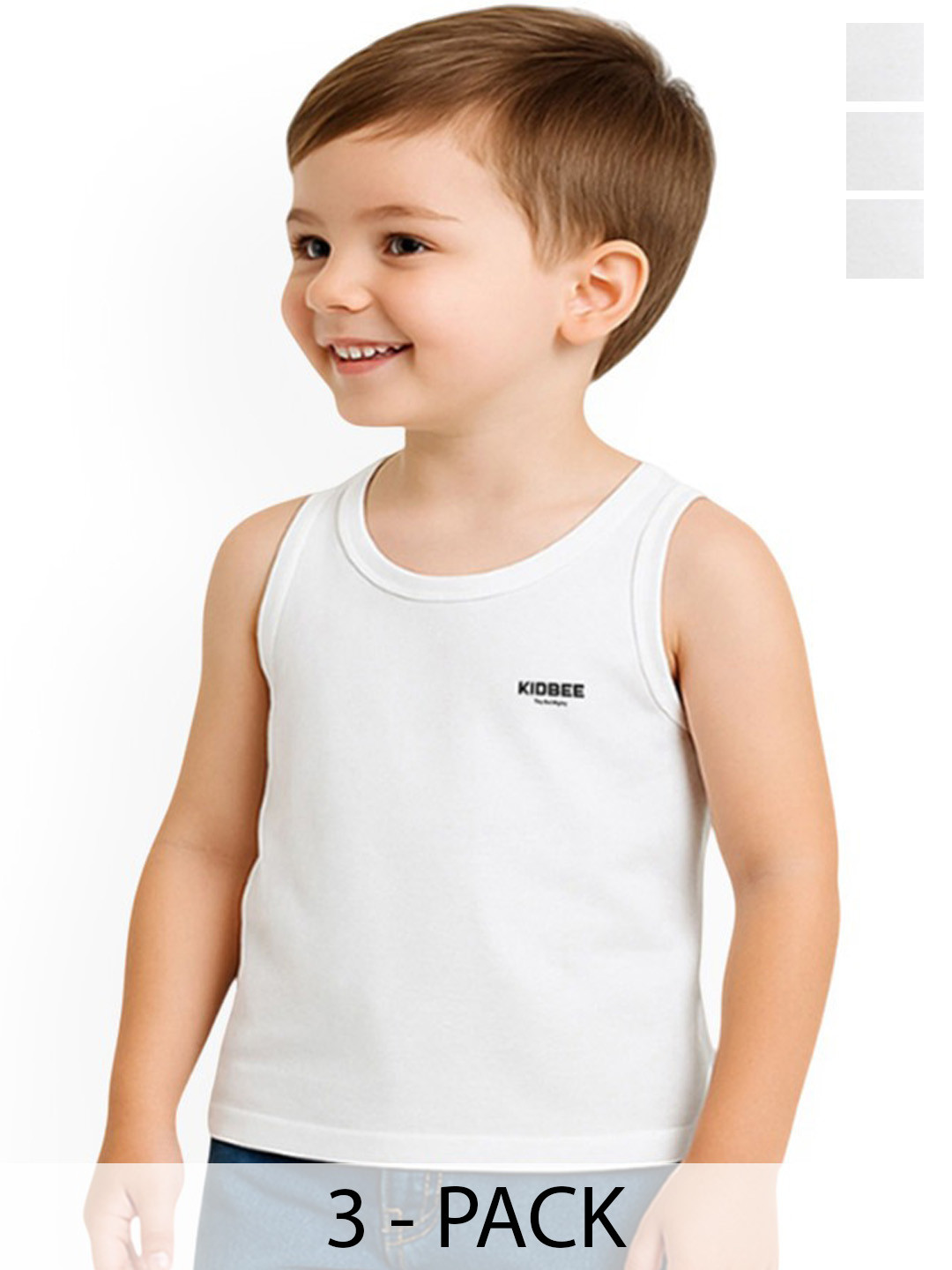 KidBee Boys Pack Of 3 Cotton Basic Vests 1006-VST-445-3PC-VST-445-White-3PC