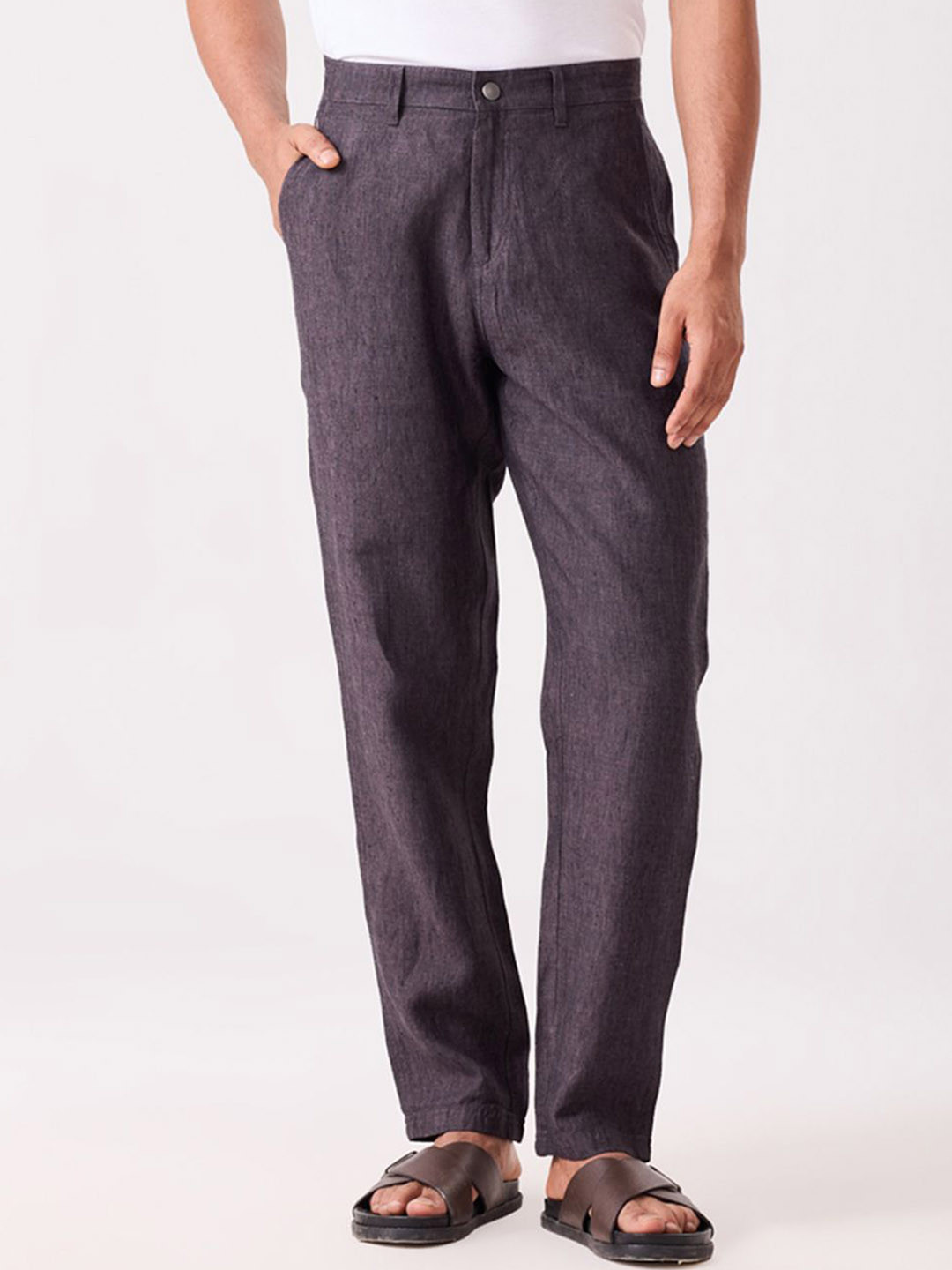 MH&Y Men Comfort Relaxed Fit Mid-Rise Flat-Front Regular Trousers