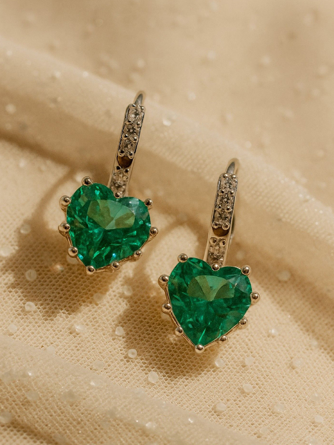 ISHKAARA Silver-Plated Crystal Crush Heart Shaped Hoop Earrings