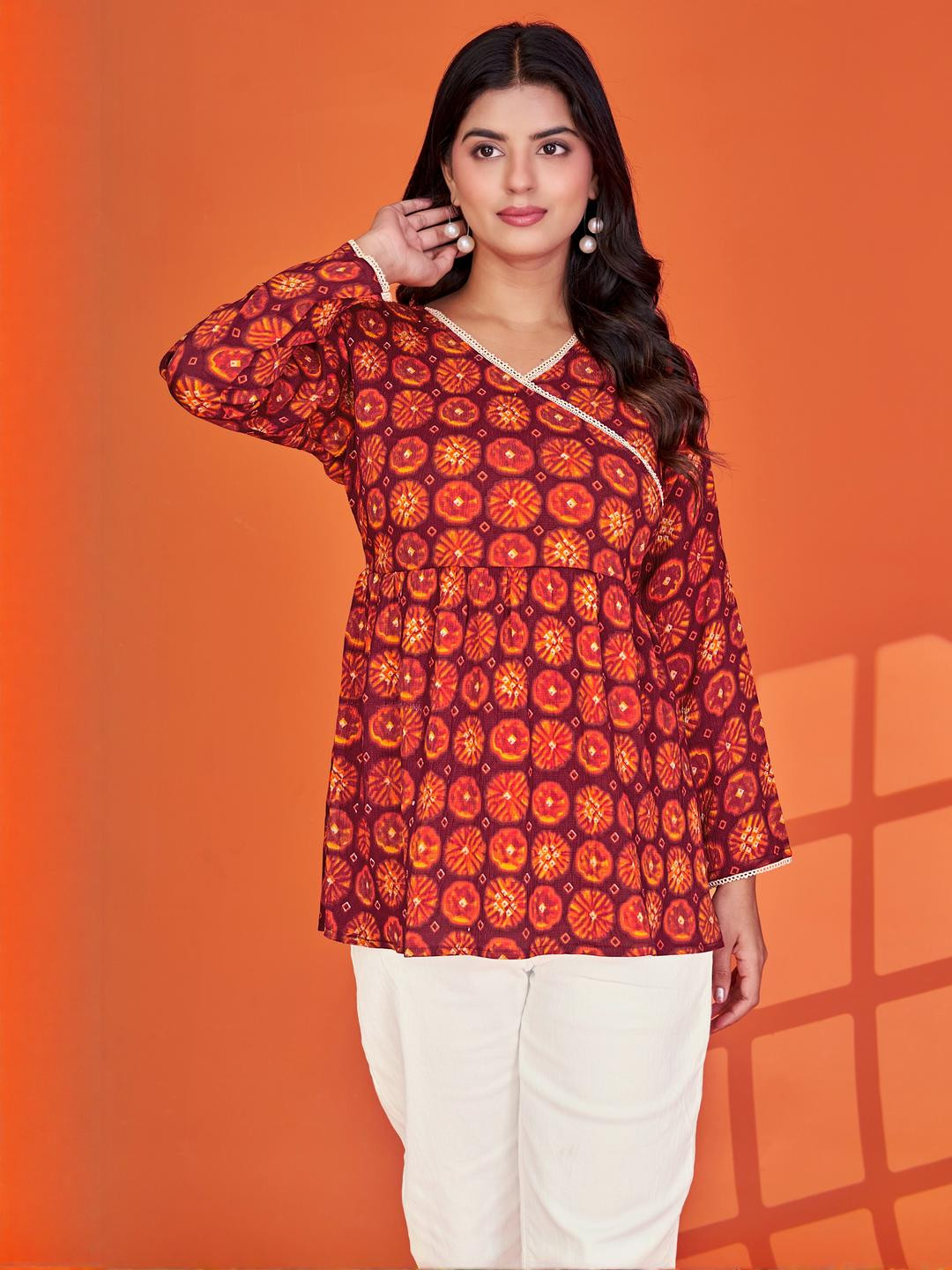 VS MALL Women Ethnic Printed Anagrakha Pattern Tunic