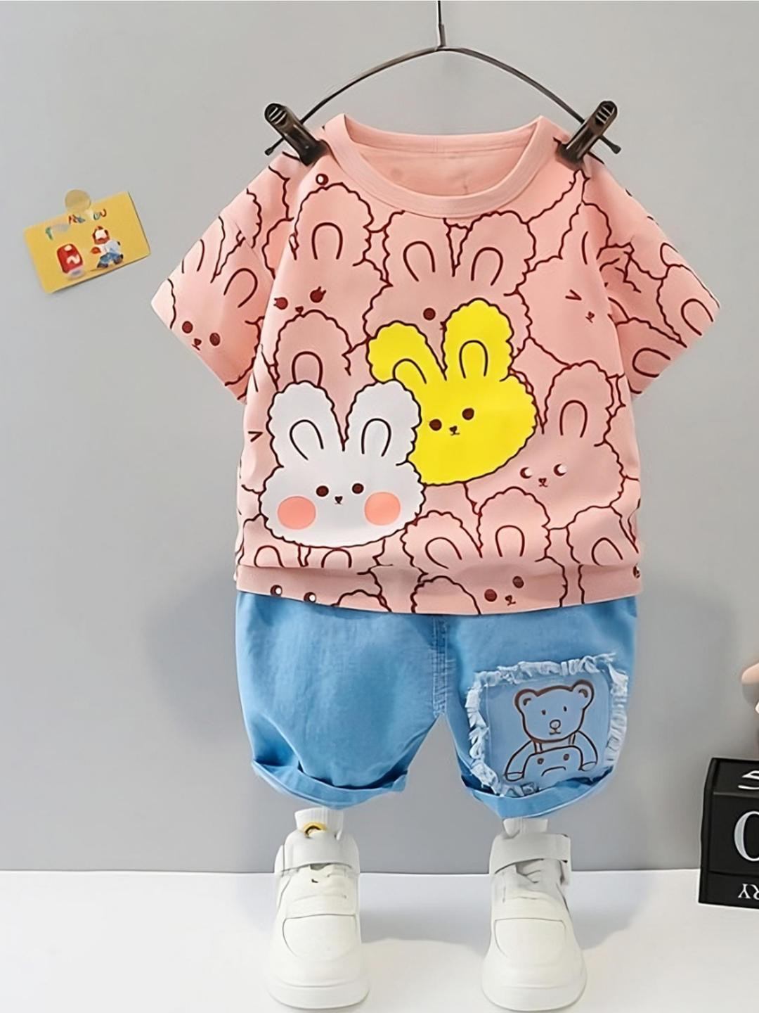 KIDNIP Boys Rabbit Printed T-shirt with Shorts
