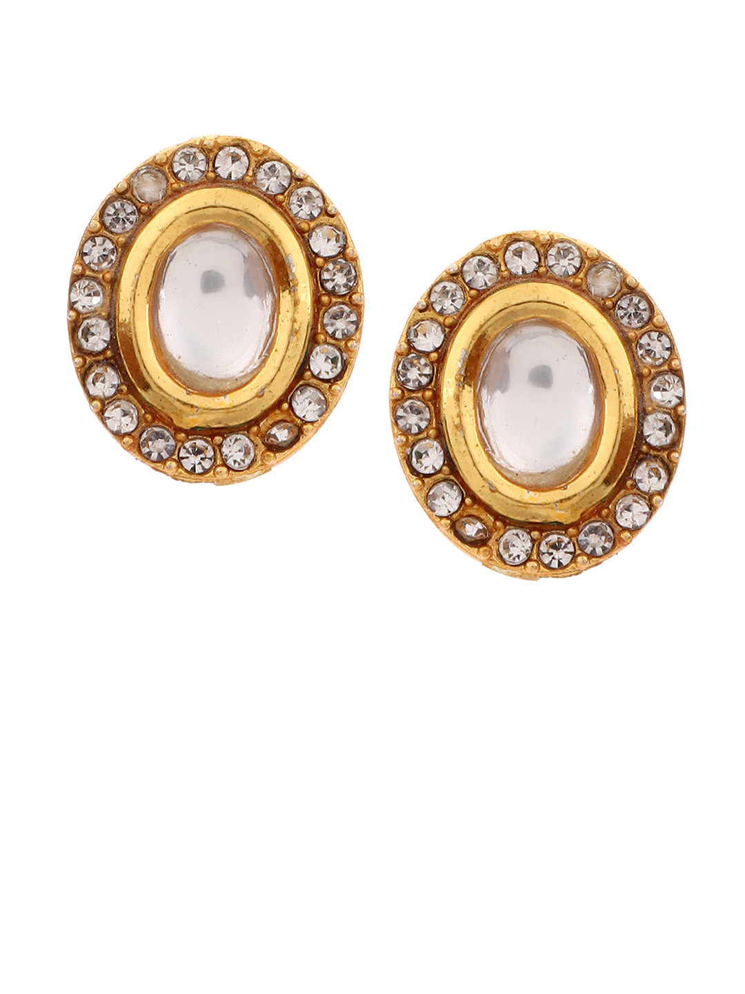 AARSEE OFFICIAL Gold-Plated American Diamond Studded Oval Shaped Studs