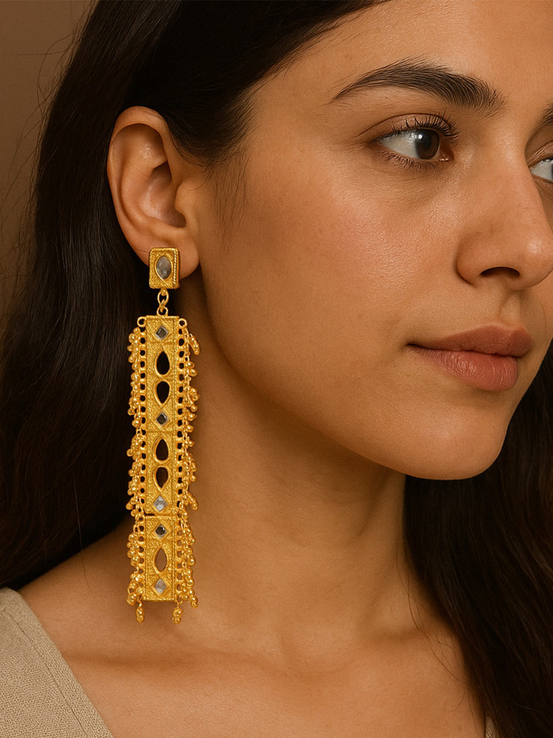 UnfoldSelf Gold Plated Anti Tarnish Drop Earrings