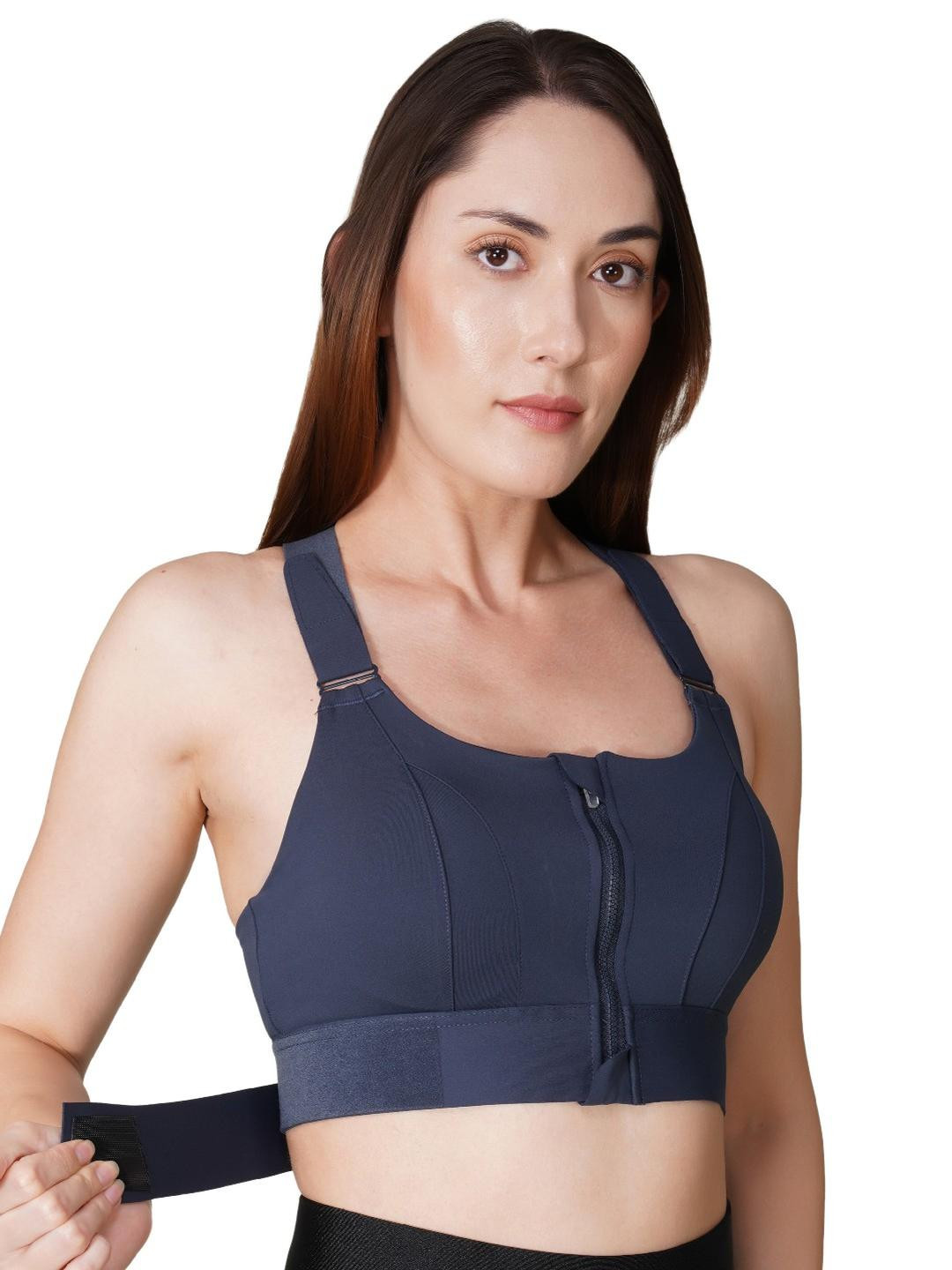 PIFTIF Women Adjustable Velcro Straps Front Zip Closure Sports Bra