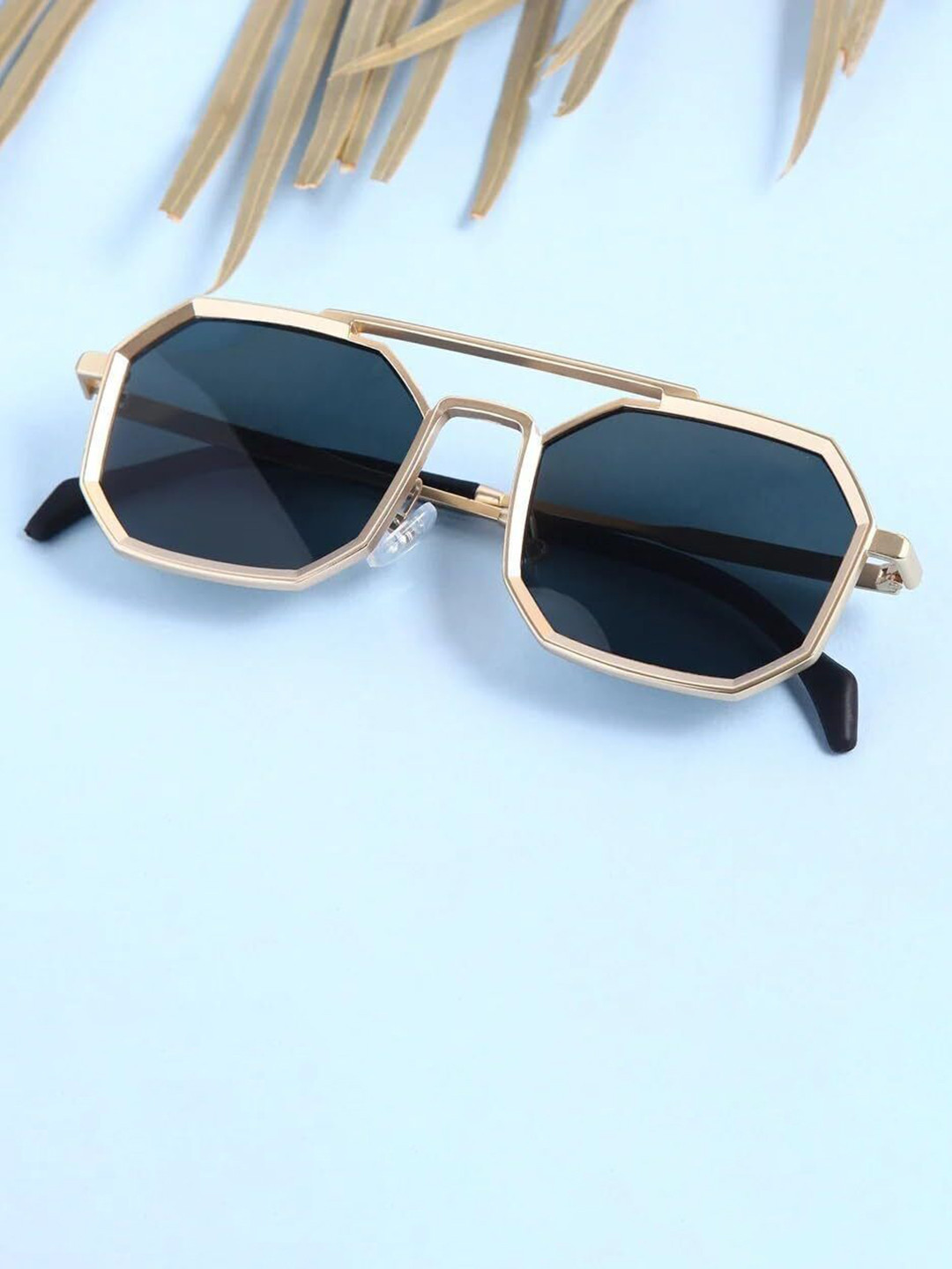 SPADEACES Unisex Octagon Sunglasses with UV Protected Lens GOLD BLACK HEXAGUN -746