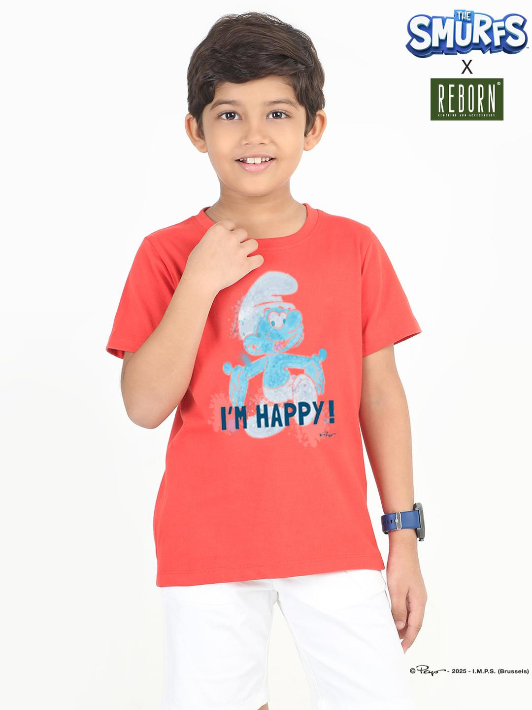 REBORN Boys Red Cotton Printed T-shirt