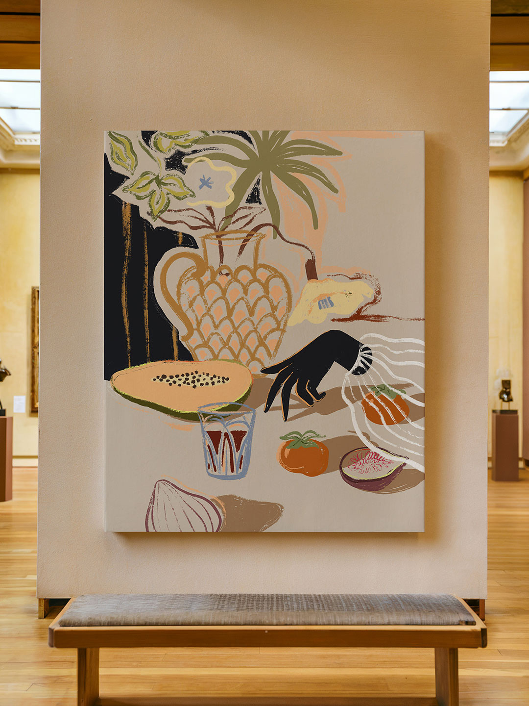 ASIAN MONK Multicoloured Fruit Spread Canvas Wall Paintings