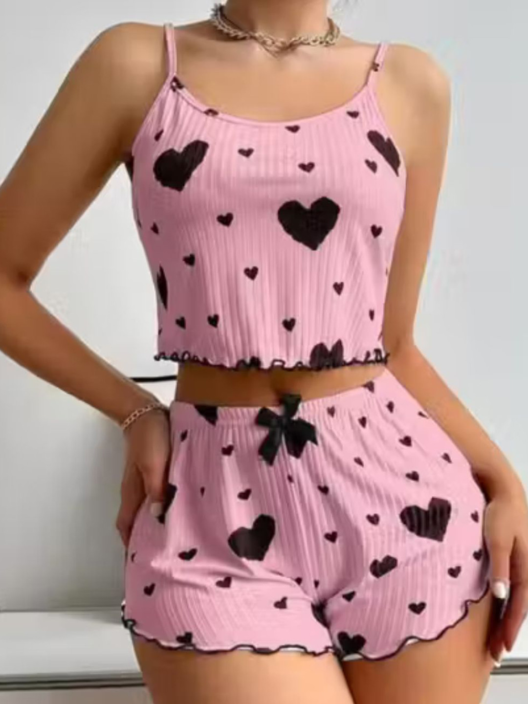 UDHATIKRAMAN Women Self Design Shoulder Straps Night Suit