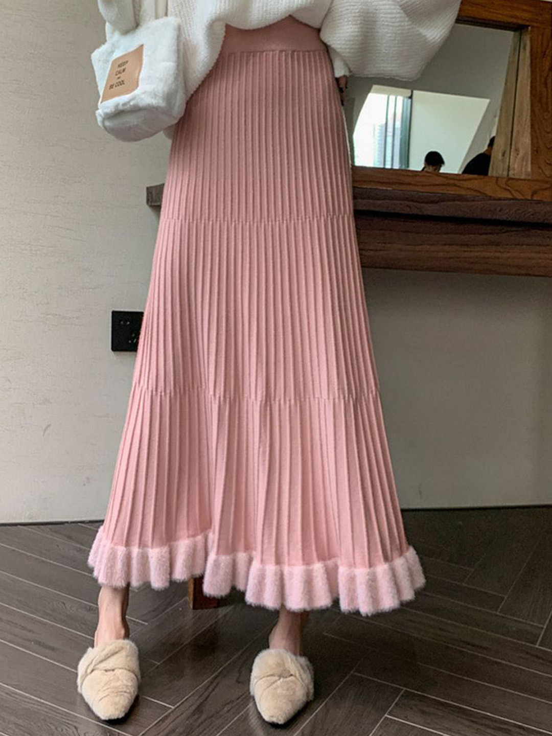 bebe Women Pleated A-Line Knit Maxi Skirt