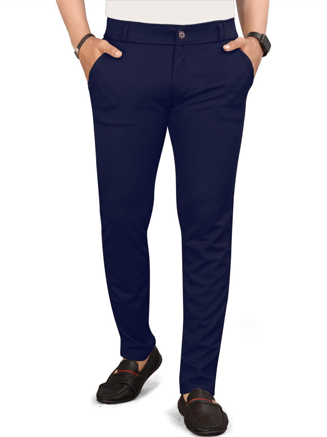 Alenjoy Men Casual Blue Trousers