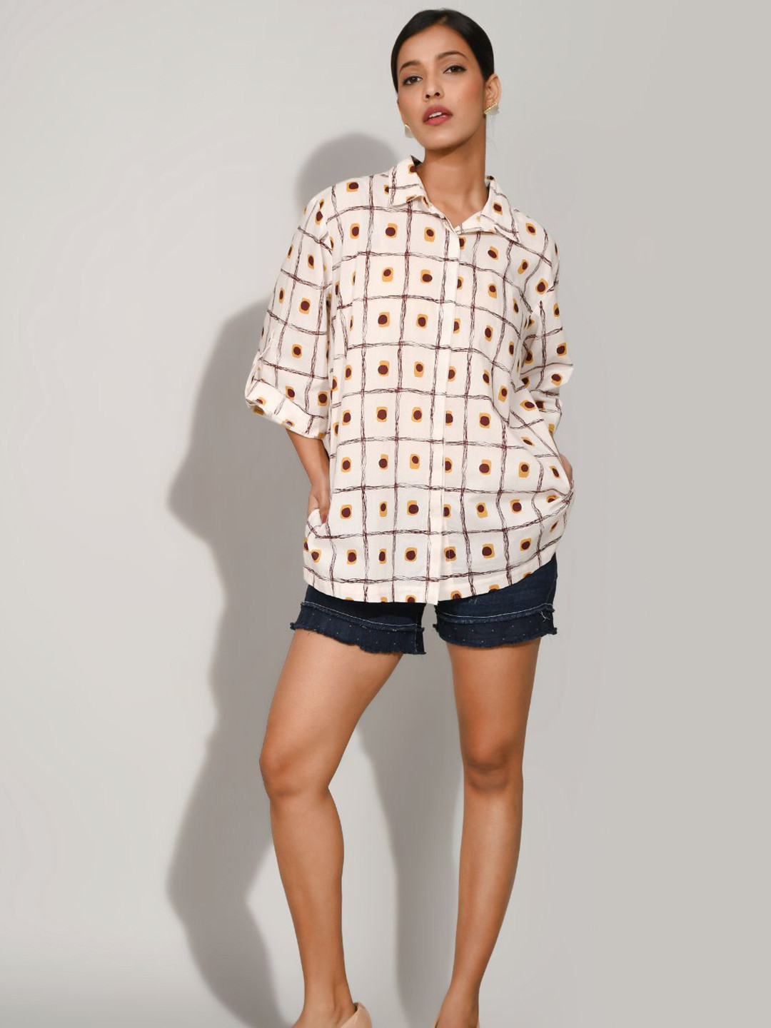 Zolo Label Women Rosy Brown Printed Cotton Shirt