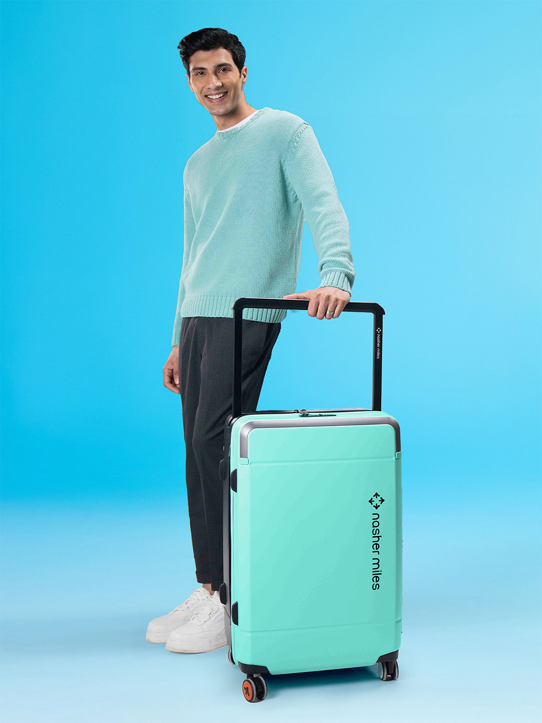 Nasher Miles Oslo Polycarbonate Medium Pastel Green Black Trolley Bag - 26 Inch (66 cm)