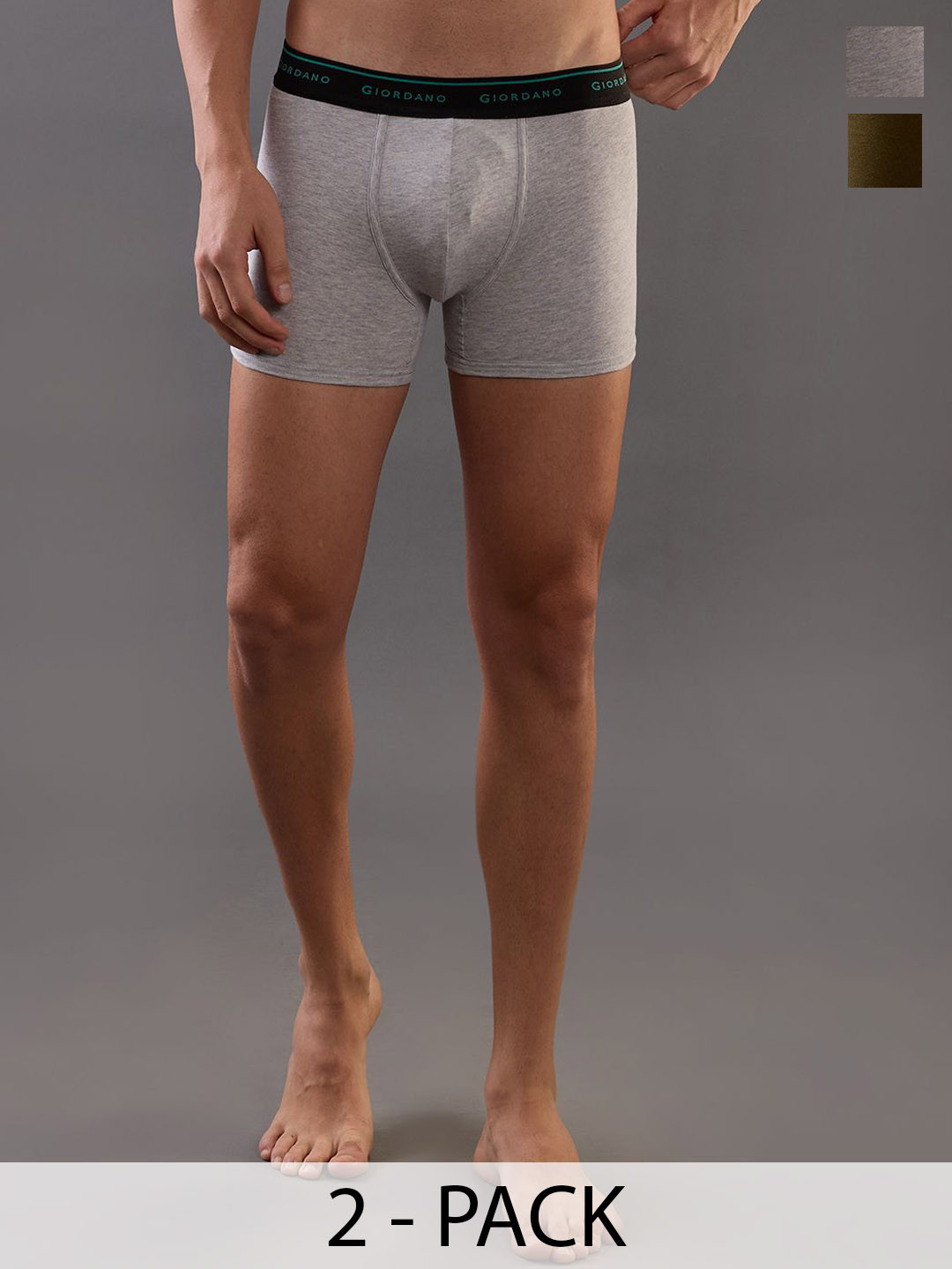 GIORDANO Pack Of 2 Mid-Rise Trunks GMUGBRF306-Olive & Grey Melange