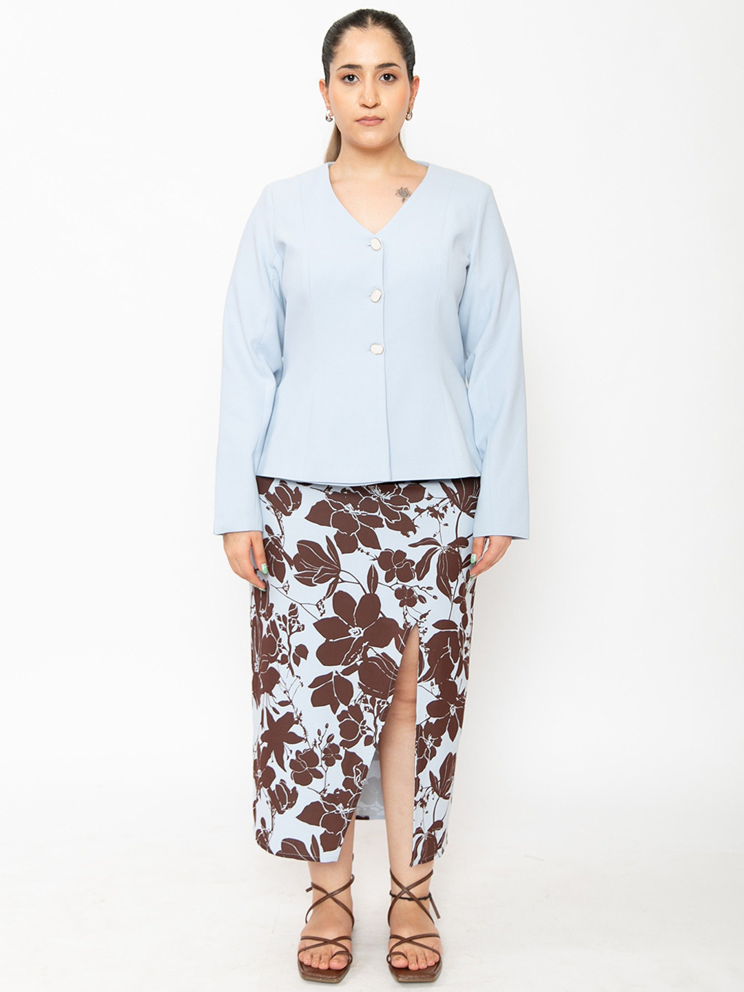 Contemponari V-Neck Tailored Fit Cotton Long Sleeves Blazers