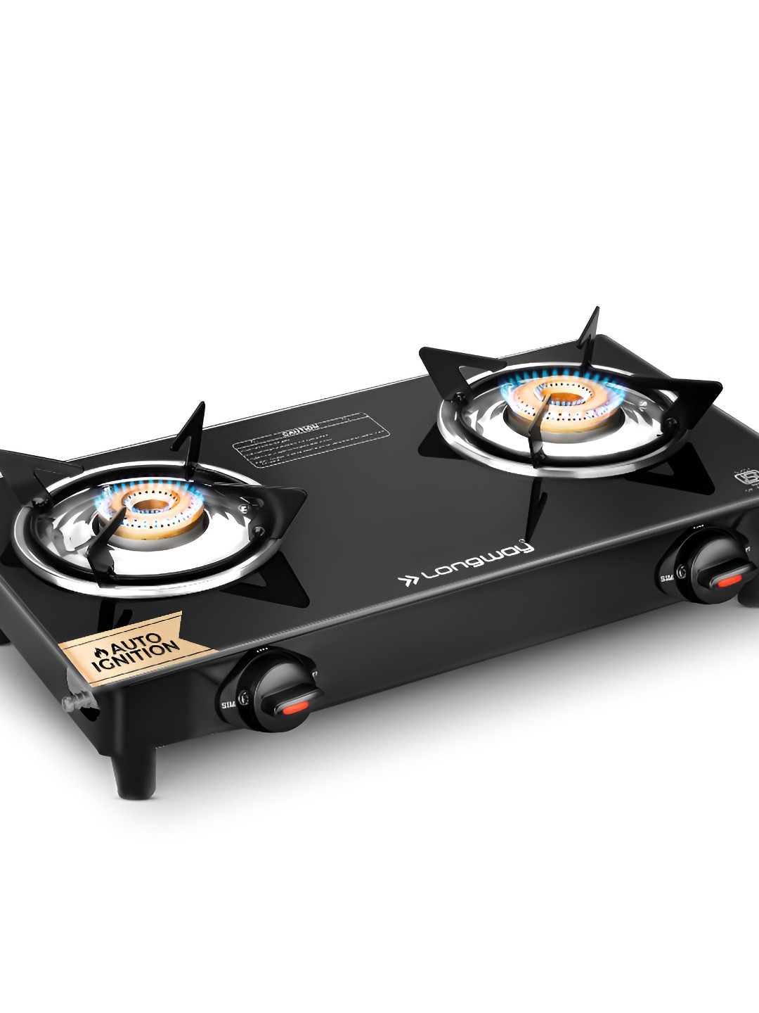 Longway Furn Black 2 Burner Automatic Ignition Gas Stove
