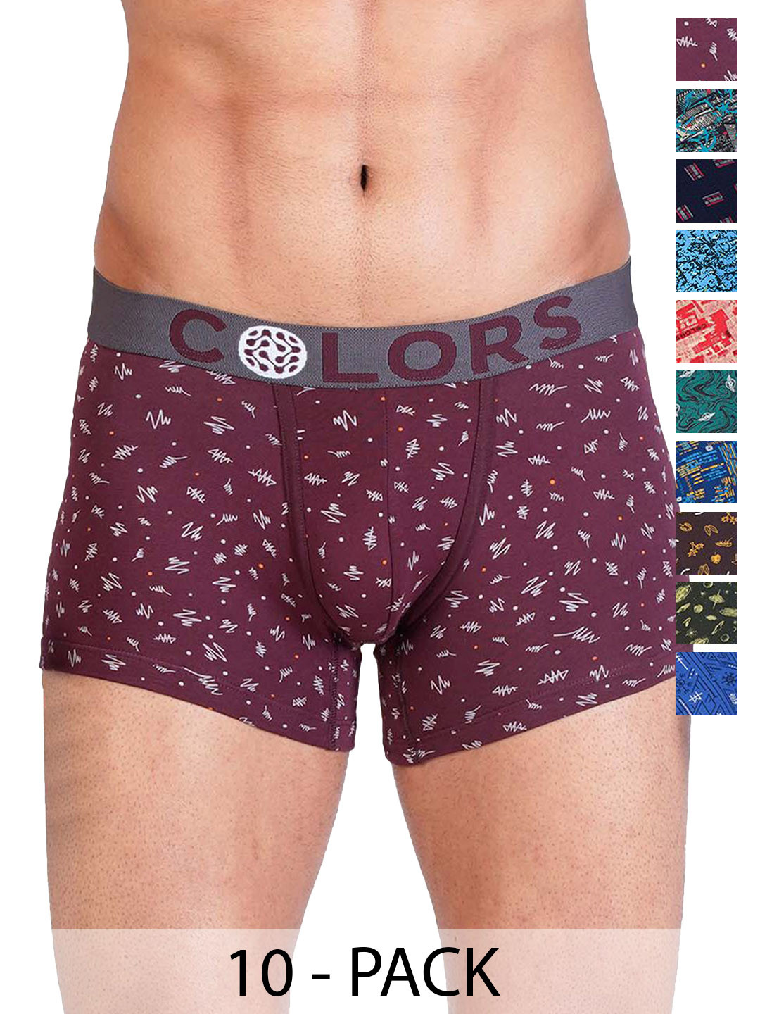 COLORS by Rupa Frontline Men Pack Of 10 Printed Assorted Short Trunks Colors-125-Asst-10