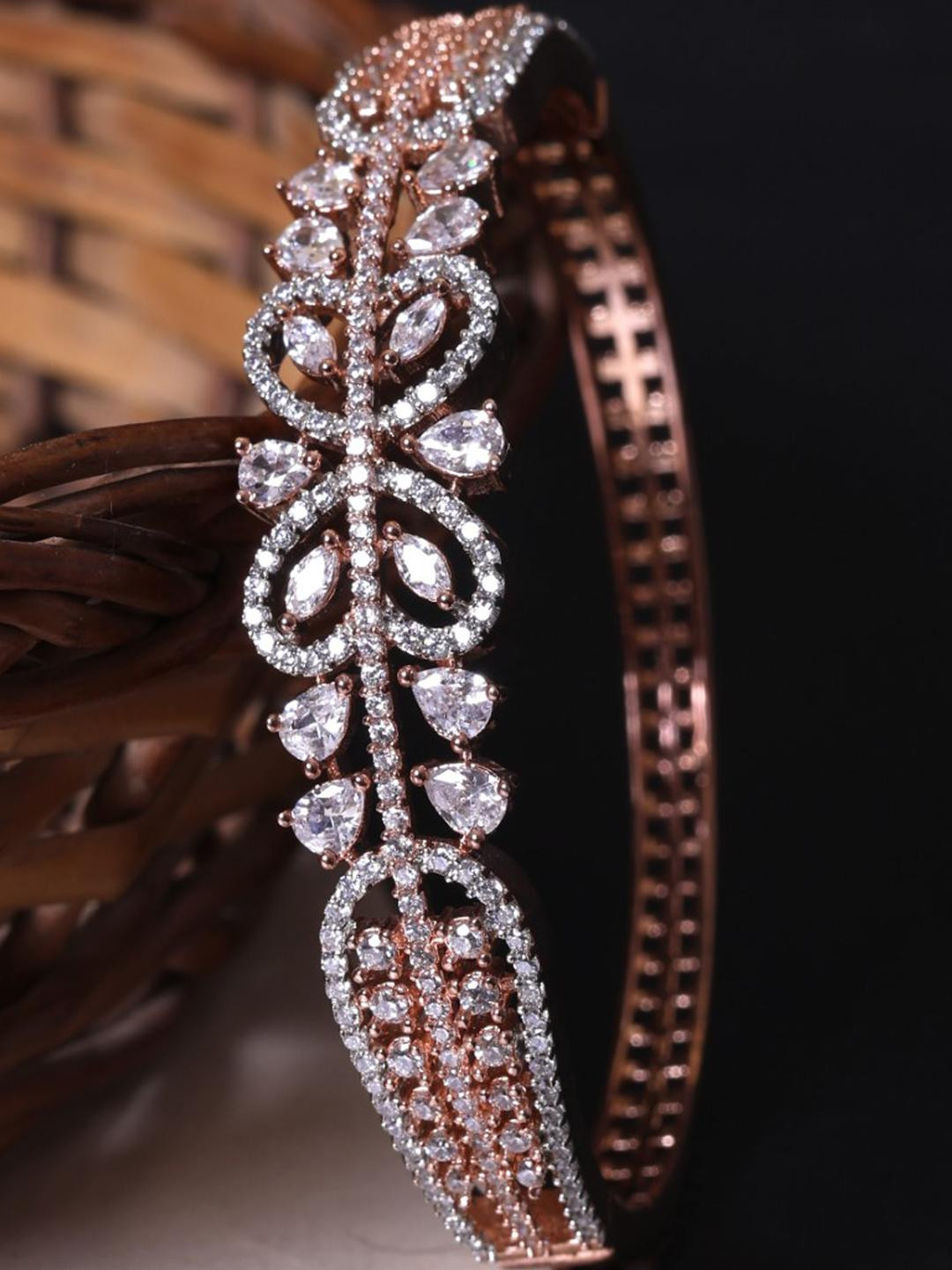 FASHION EMPIRE Women Rose Gold-Plated American Diamond Bangle-Style Bracelet