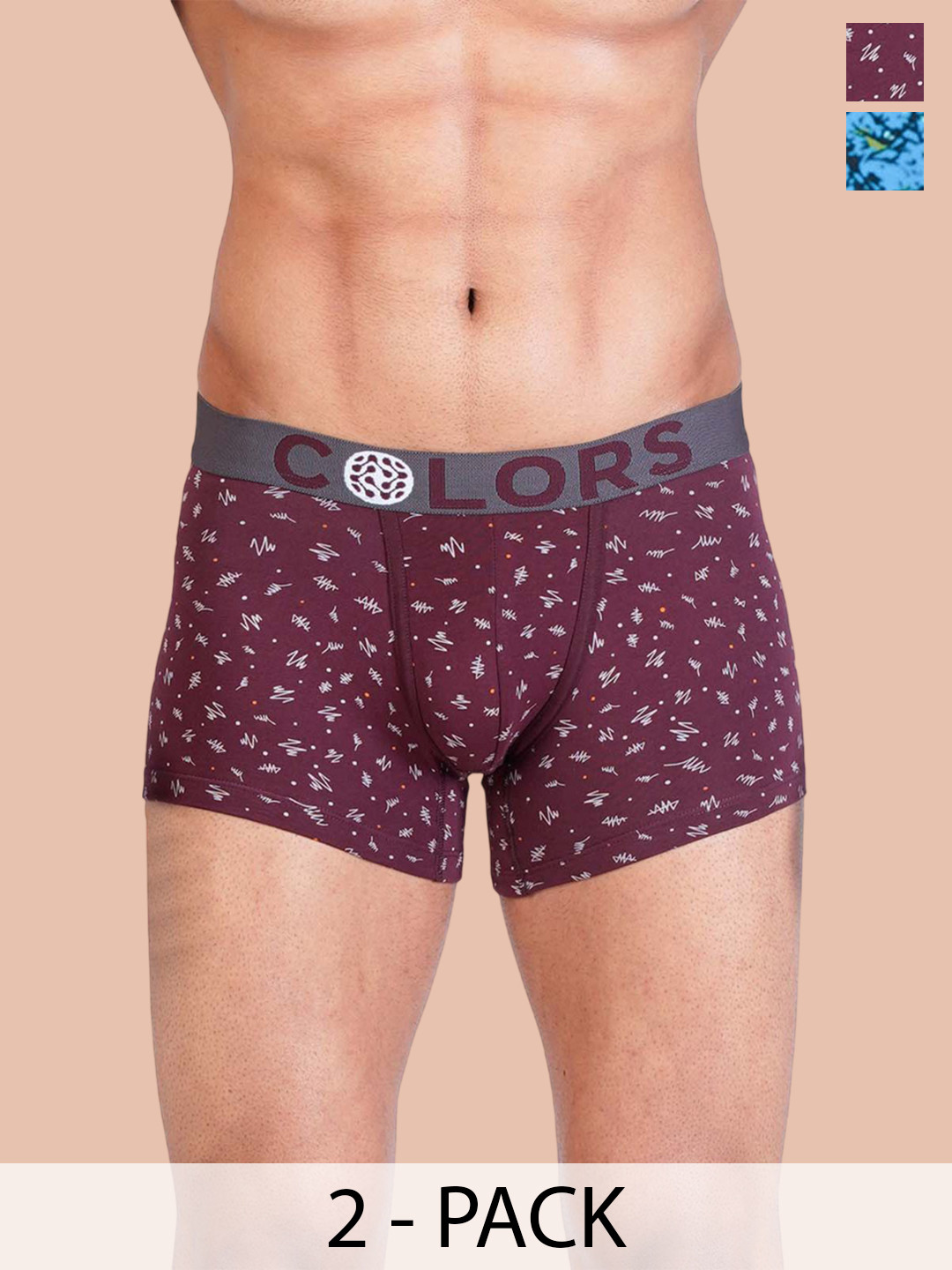 COLORS by Rupa Frontline Men Pack Of 2 Assorted Printed Long Trunks Colors-125-Asst-2