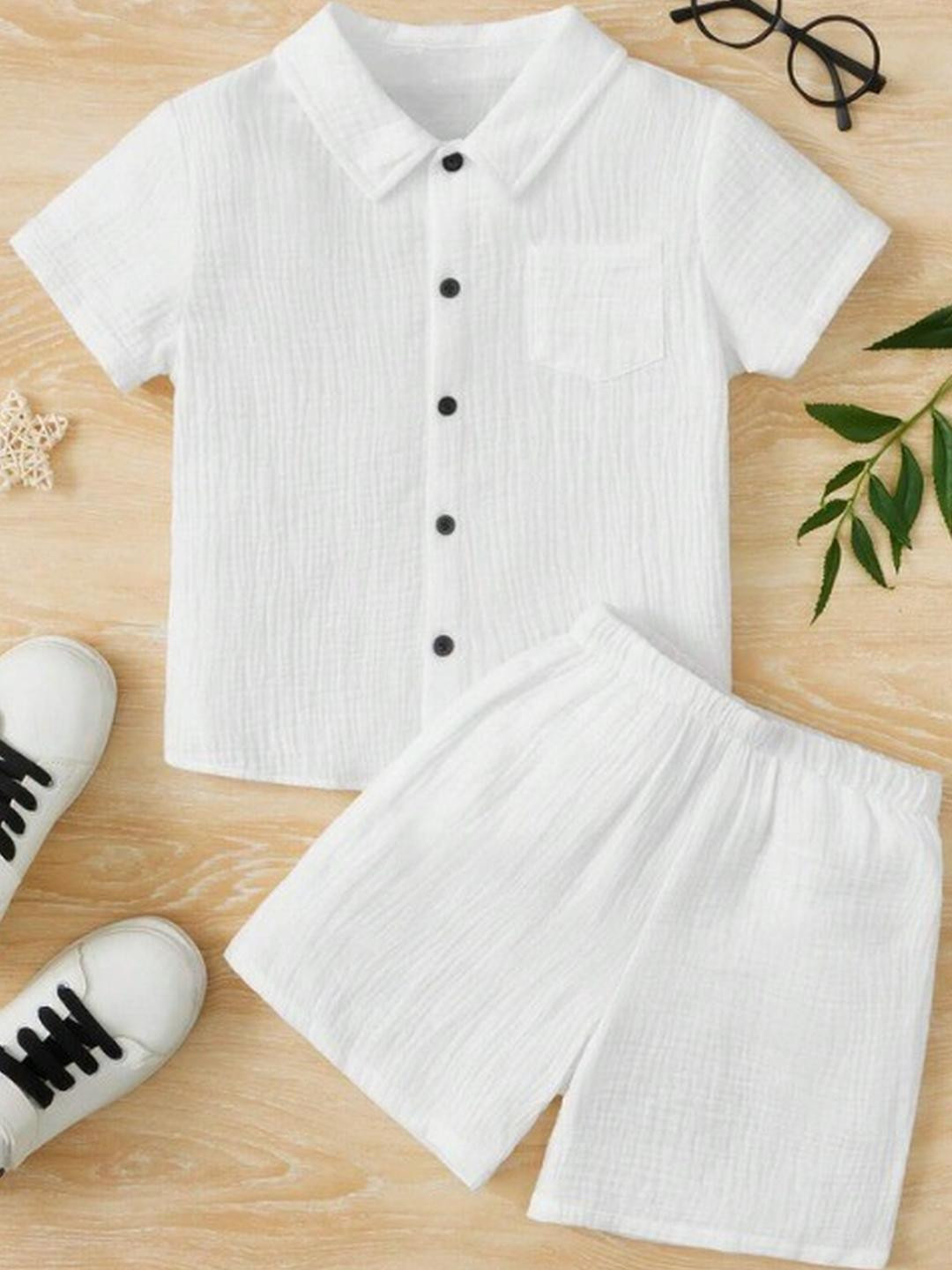 KAVYA FASHION Kids Solid Cotton Shirt with Shorts